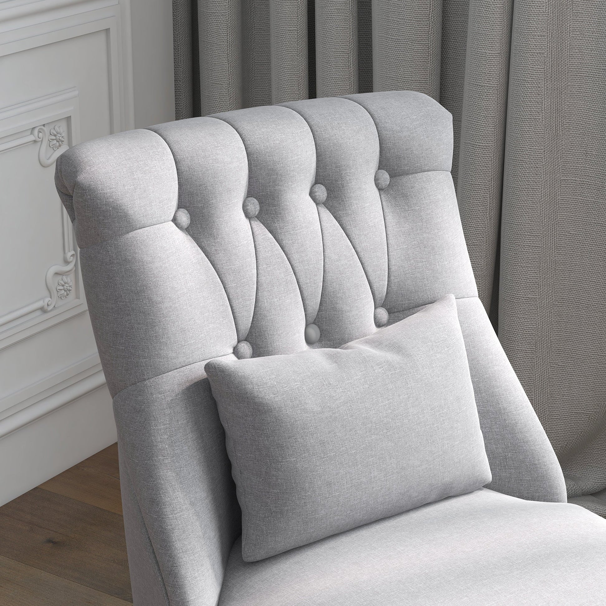 HOMCOM Poltrona de Dormitório Moderna Poltrona de Sala de Estar Estofado em Linho com Almofada e Estrutura de Madeira para Sala de Estar 52,5x69x77 cm Cinza - A minha loja