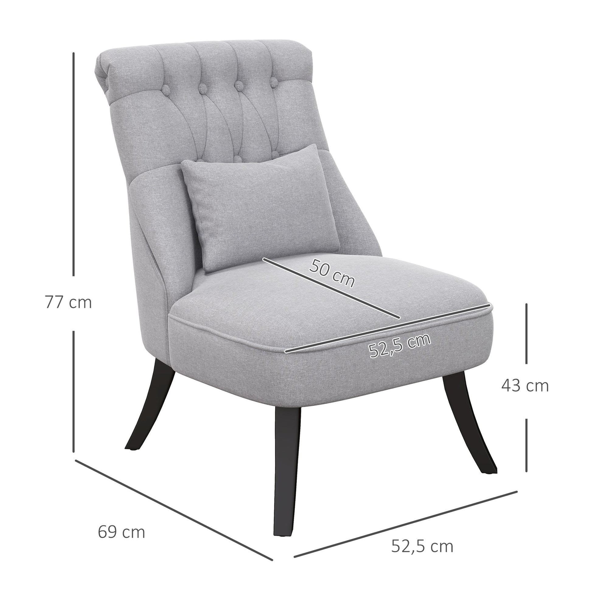 HOMCOM Poltrona de Dormitório Moderna Poltrona de Sala de Estar Estofado em Linho com Almofada e Estrutura de Madeira para Sala de Estar 52,5x69x77 cm Cinza - A minha loja