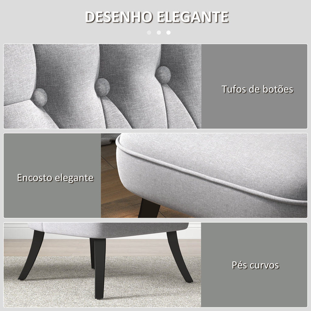 HOMCOM Poltrona de Dormitório Moderna Poltrona de Sala de Estar Estofado em Linho com Almofada e Estrutura de Madeira para Sala de Estar 52,5x69x77 cm Cinza - A minha loja