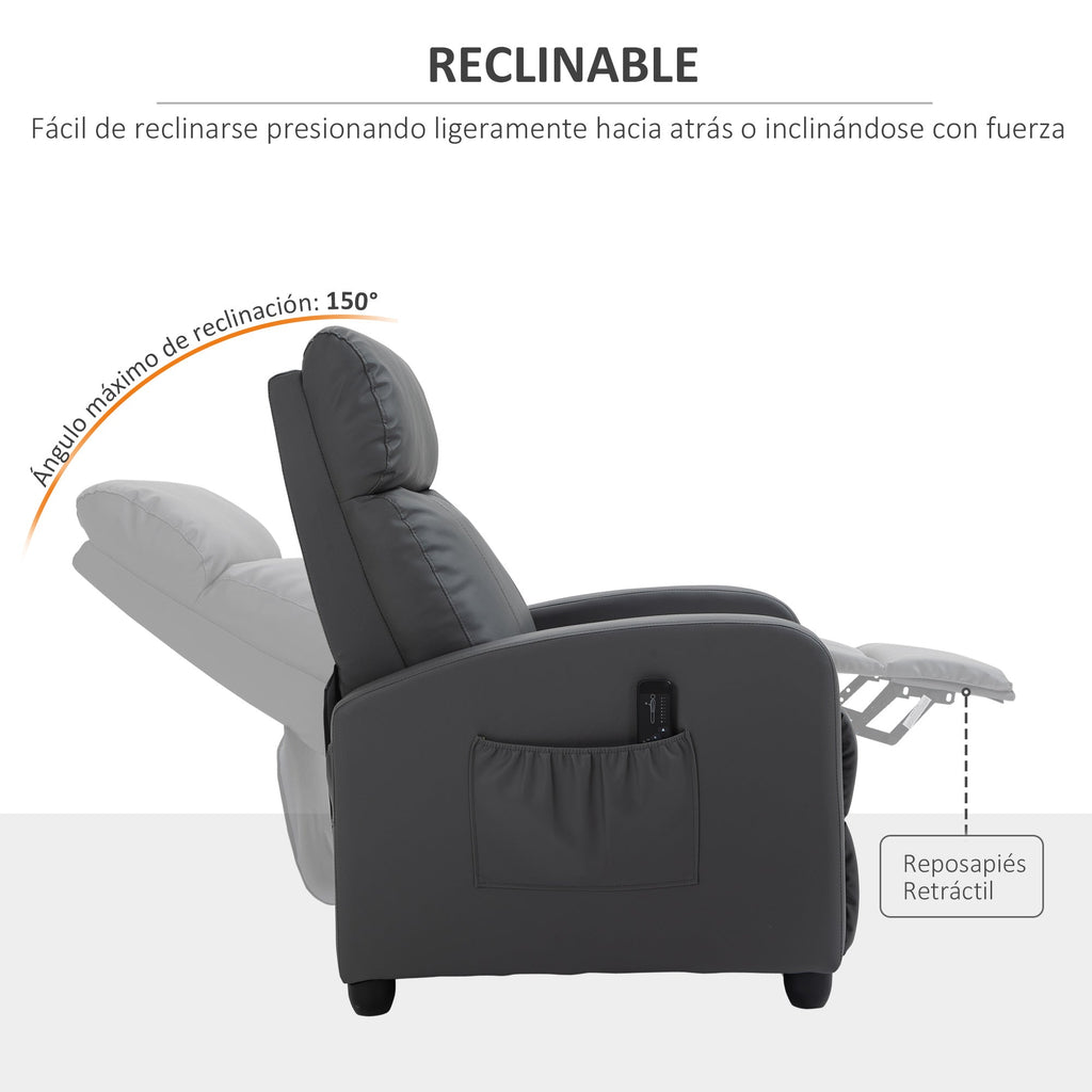 HOMCOM Poltrona de Massagem Poltrona Relax Reinclinável com Controle Remoto 2 Zonas de Massagem 8 Programas 5 Níveis de Intensidade Estofado em PU 68x88x98cm Cinza - A minha loja