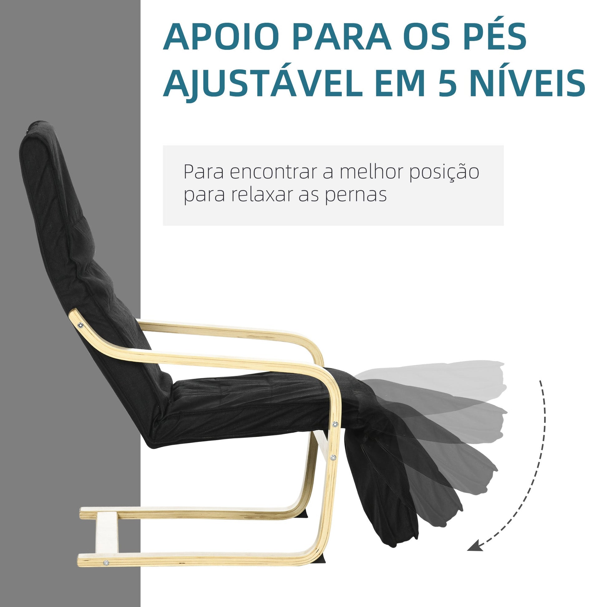 HOMCOM Poltrona de Sala de Estar com Apoio para os Pés Ajustáveis Poltrona para Dormitório Estofada em Tecido com Estrutura de Madeira Carga 120 kg para Escritório Estúdio 66,5x94x100 cm Preto - A minha loja