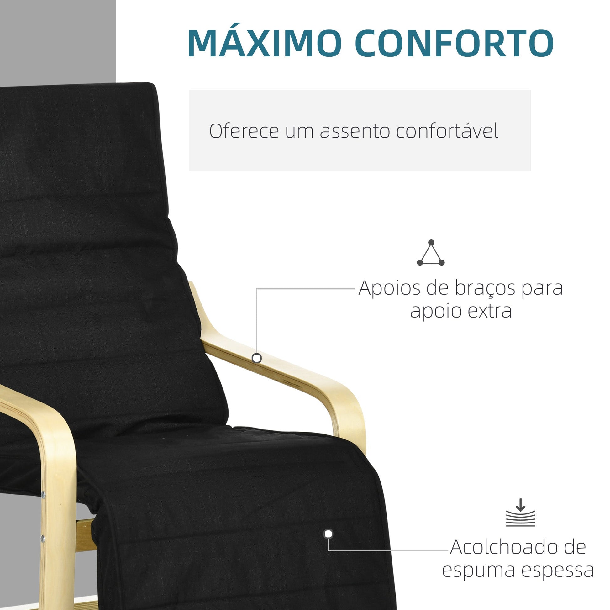 HOMCOM Poltrona de Sala de Estar com Apoio para os Pés Ajustáveis Poltrona para Dormitório Estofada em Tecido com Estrutura de Madeira Carga 120 kg para Escritório Estúdio 66,5x94x100 cm Preto - A minha loja