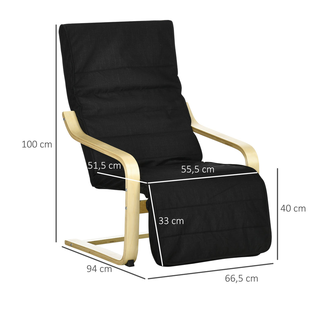 HOMCOM Poltrona de Sala de Estar com Apoio para os Pés Ajustáveis Poltrona para Dormitório Estofada em Tecido com Estrutura de Madeira Carga 120 kg para Escritório Estúdio 66,5x94x100 cm Preto - A minha loja