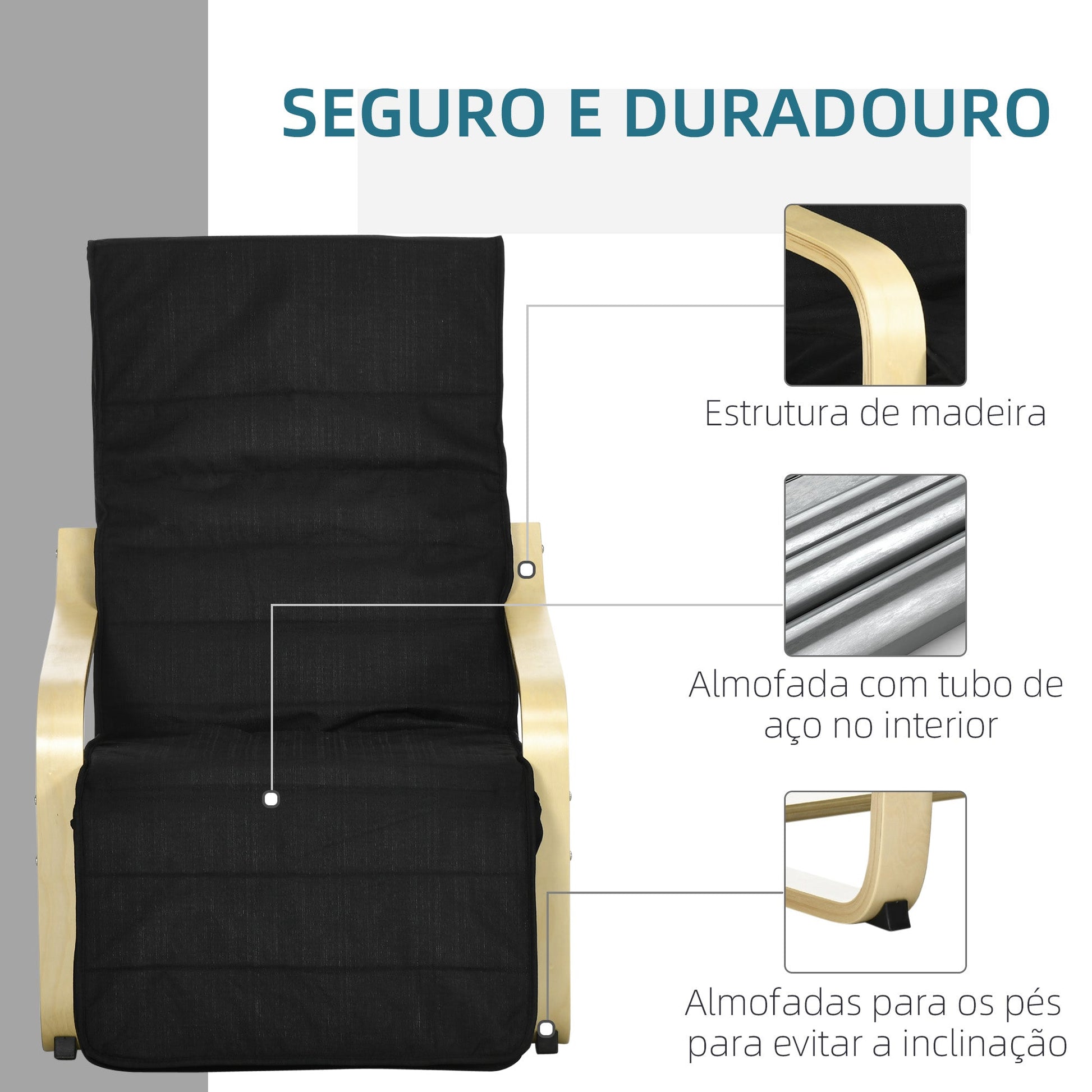 HOMCOM Poltrona de Sala de Estar com Apoio para os Pés Ajustáveis Poltrona para Dormitório Estofada em Tecido com Estrutura de Madeira Carga 120 kg para Escritório Estúdio 66,5x94x100 cm Preto - A minha loja