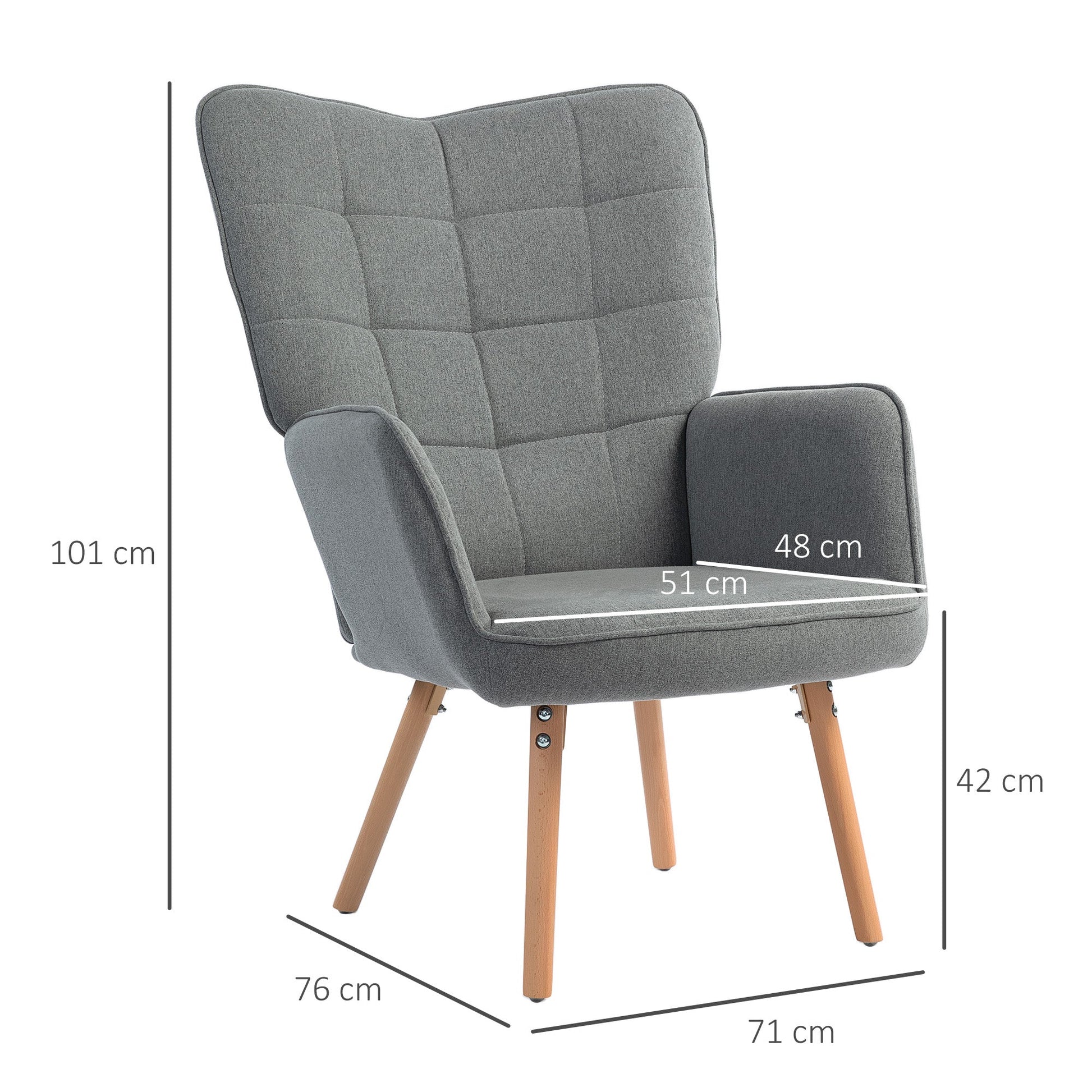 HOMCOM Poltrona de Sala de Estar Moderna Poltrona com Encosto Alto Apoio para os Braços Tecido de Linho e Pés de Madeira de Haya para Sala de Jantar Cozinha 71x76x101 cm Cinza - A minha loja