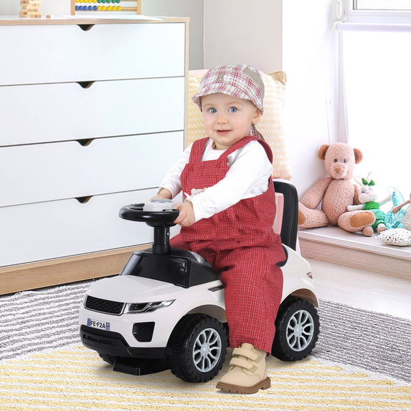 Quad andarilhos Carro Infantil sem Pedais para Bebê Estilo de Carreira de Andador de Brinquedo com Alto-falante 60x38x42cm Branco