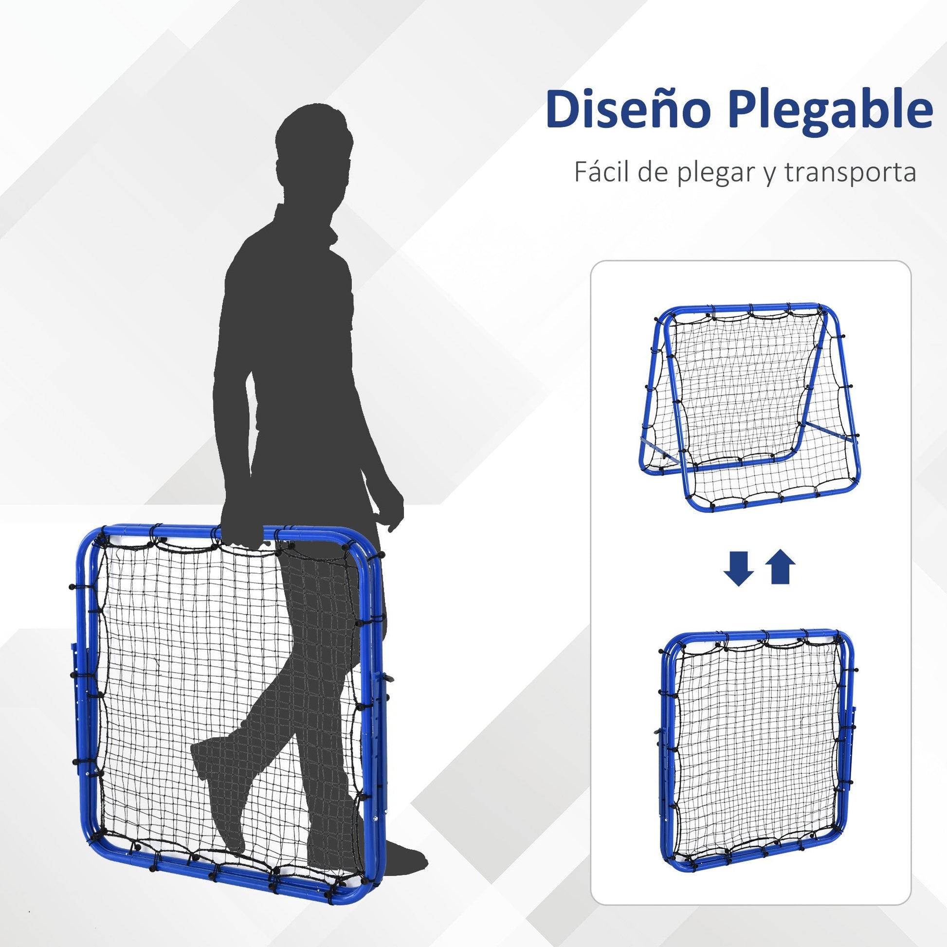 HOMCOM Rede de rebote dobravél Ângulo ajustável de 5 níveis com tubo de aço para Futebol Tênis Baseball 100x95x90 cm Azul - A minha loja