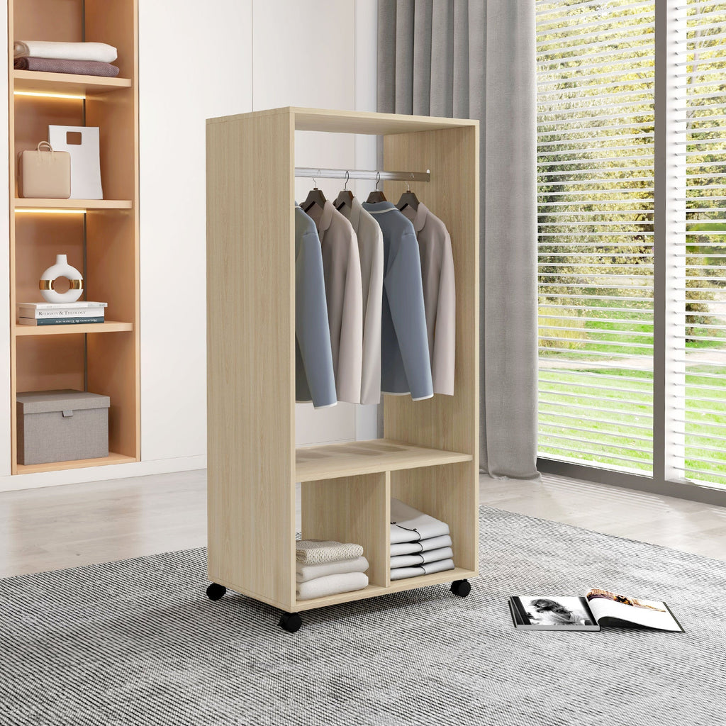 HOMCOM Roupeiro de Madeira Móvel Armário Roupeiro Aberto com Barra para Pendurar e Prateleiras Organizadoras para Dormitório 60x40x128 cm Madeira - A minha loja