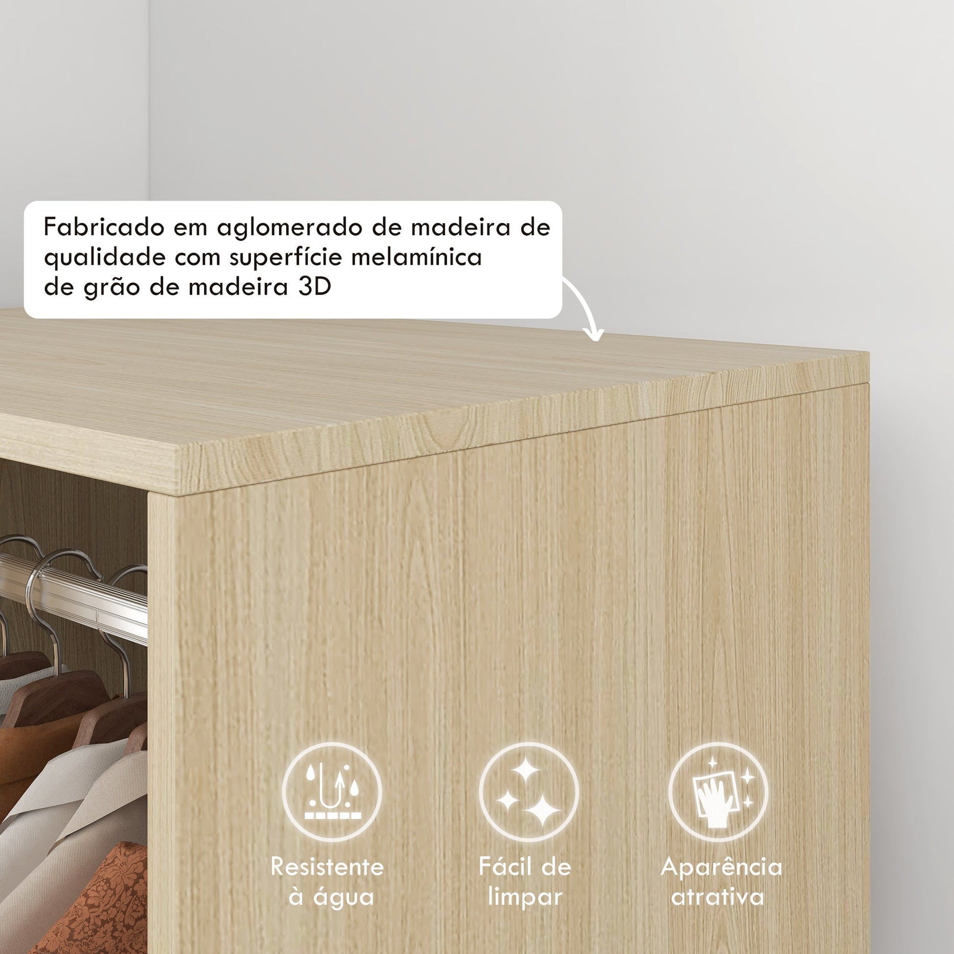 HOMCOM Roupeiro de Madeira Móvel Armário Roupeiro Aberto com Barra para Pendurar e Prateleiras Organizadoras para Dormitório 60x40x128 cm Madeira - A minha loja