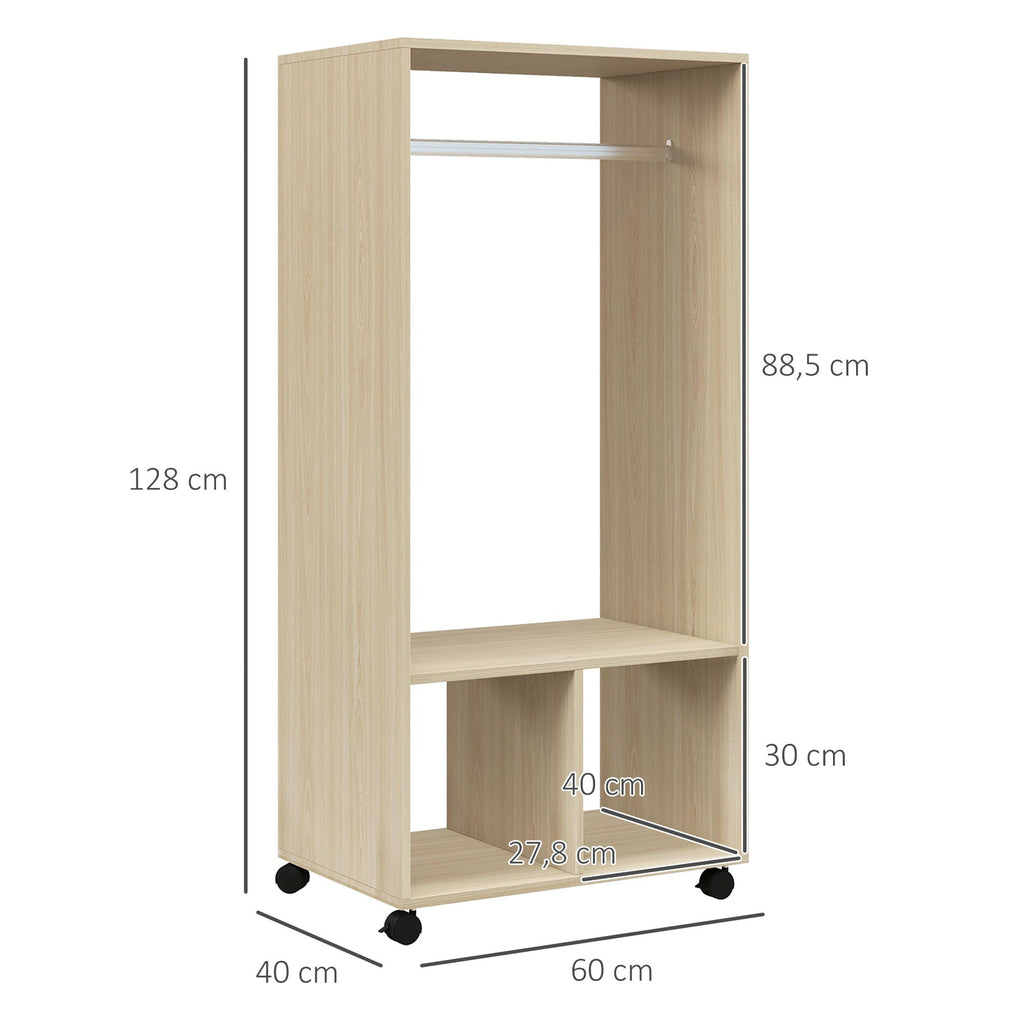 HOMCOM Roupeiro de Madeira Móvel Armário Roupeiro Aberto com Barra para Pendurar e Prateleiras Organizadoras para Dormitório 60x40x128 cm Madeira - A minha loja