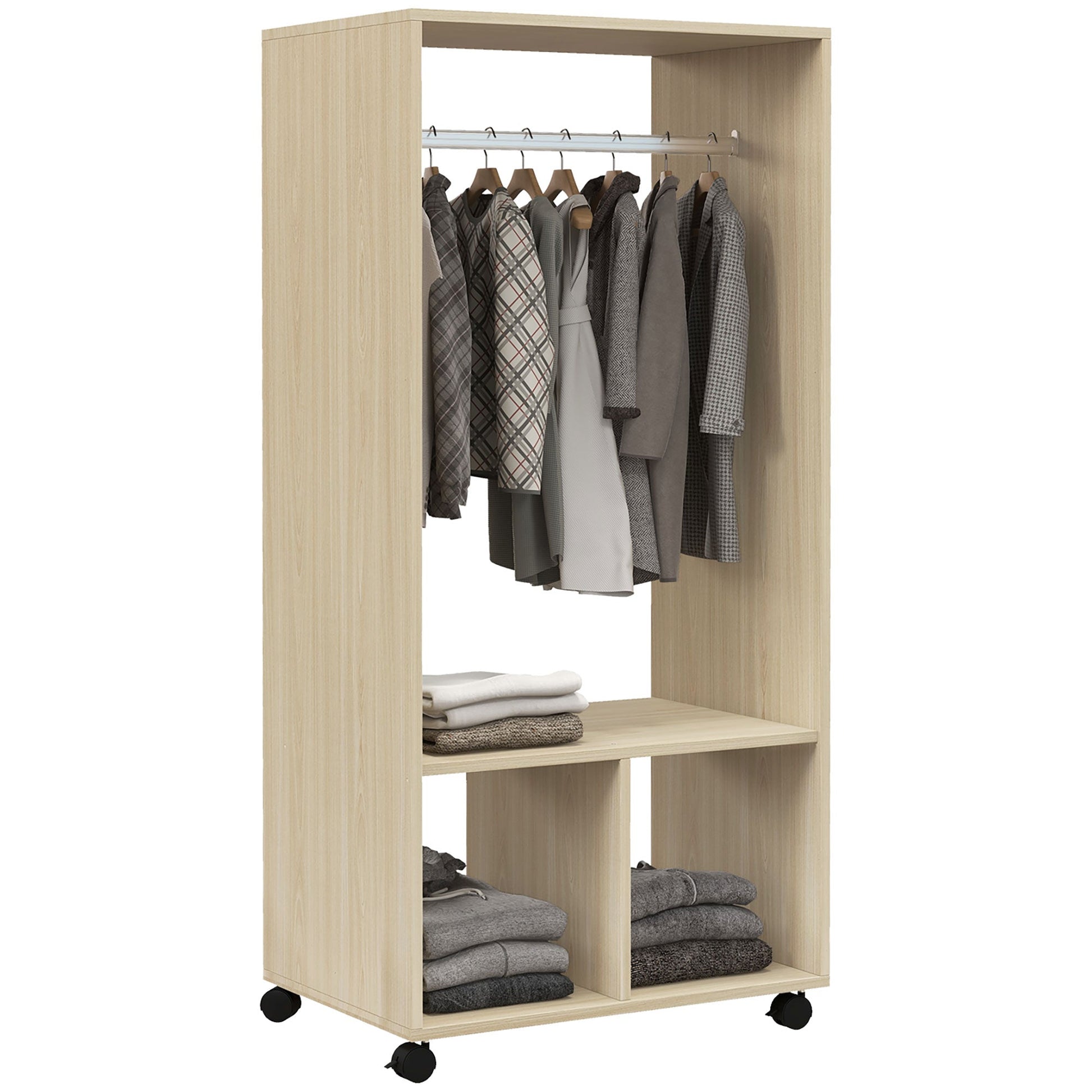 HOMCOM Roupeiro de Madeira Móvel Armário Roupeiro Aberto com Barra para Pendurar e Prateleiras Organizadoras para Dormitório 60x40x128 cm Madeira - A minha loja
