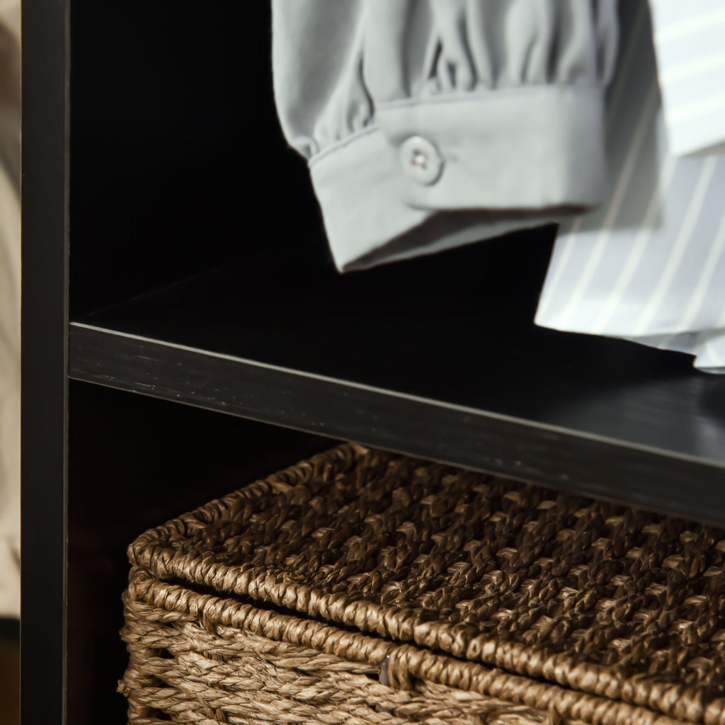 HOMCOM Roupeiro de Madeira Móvel Armário Roupeiro Aberto com Barra para Pendurar e Prateleiras Organizadoras para Dormitório 60x40x128 cm Preto - A minha loja