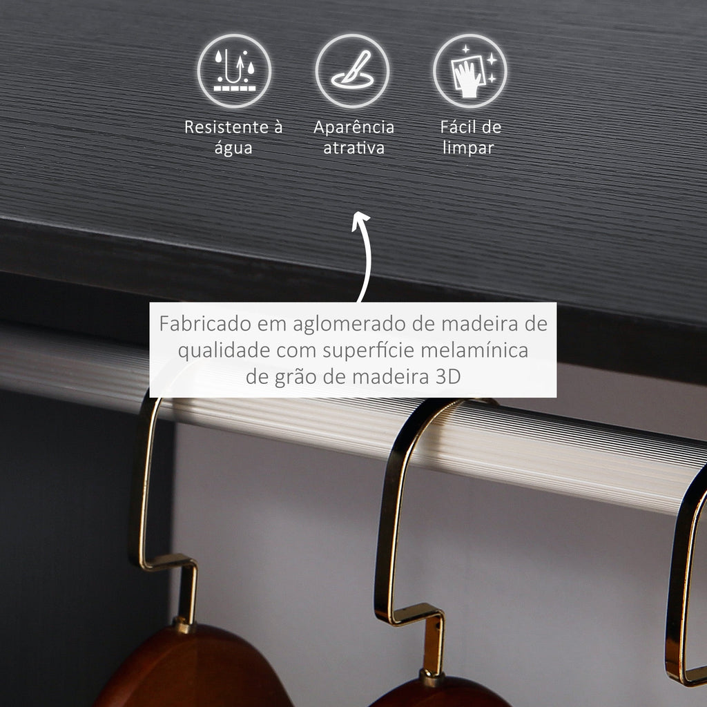HOMCOM Roupeiro de Madeira Móvel Armário Roupeiro Aberto com Barra para Pendurar e Prateleiras Organizadoras para Dormitório 60x40x128 cm Preto - A minha loja