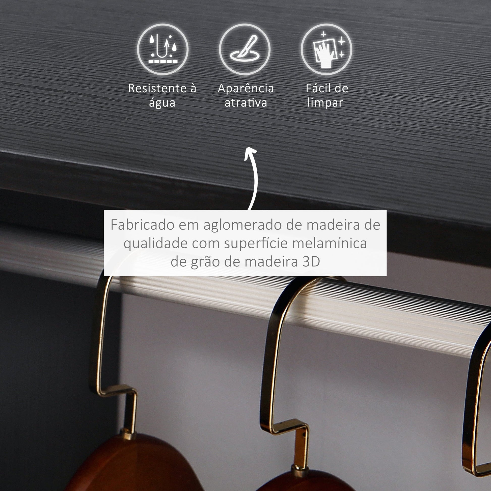 HOMCOM Roupeiro de Madeira Móvel Armário Roupeiro Aberto com Barra para Pendurar e Prateleiras Organizadoras para Dormitório 60x40x128 cm Preto - A minha loja