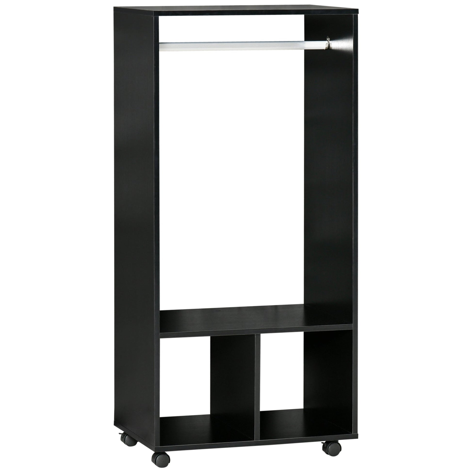 HOMCOM Roupeiro de Madeira Móvel Armário Roupeiro Aberto com Barra para Pendurar e Prateleiras Organizadoras para Dormitório 60x40x128 cm Preto - A minha loja