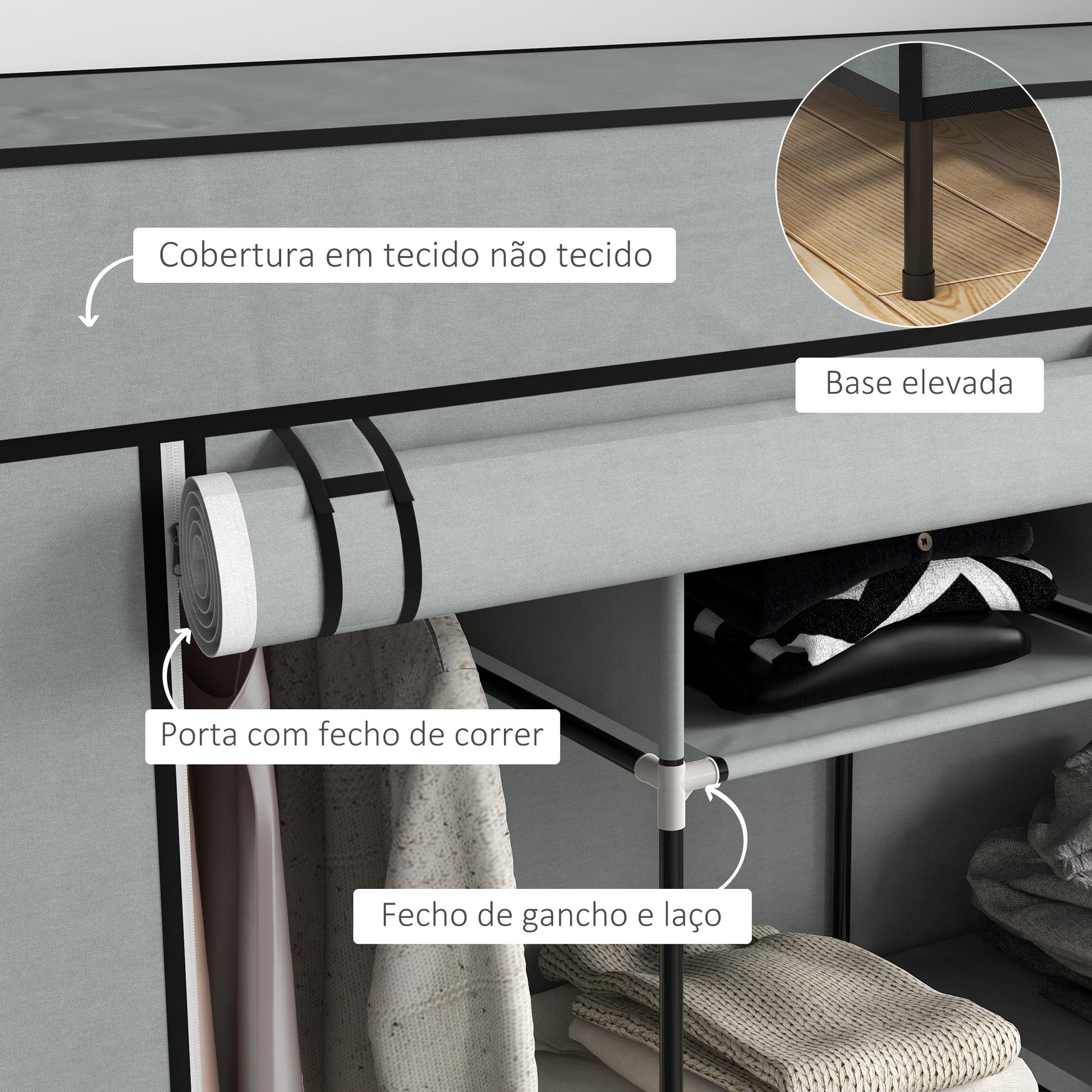 HOMCOM Roupeiro de Tecido para Dormitório Roupeiro Portátil com 10 Compartimentos 2 trilhos Suspensos e 4 Gavetas de Tecido 166x42,5x169,5 cm Cinza Escuro - A minha loja