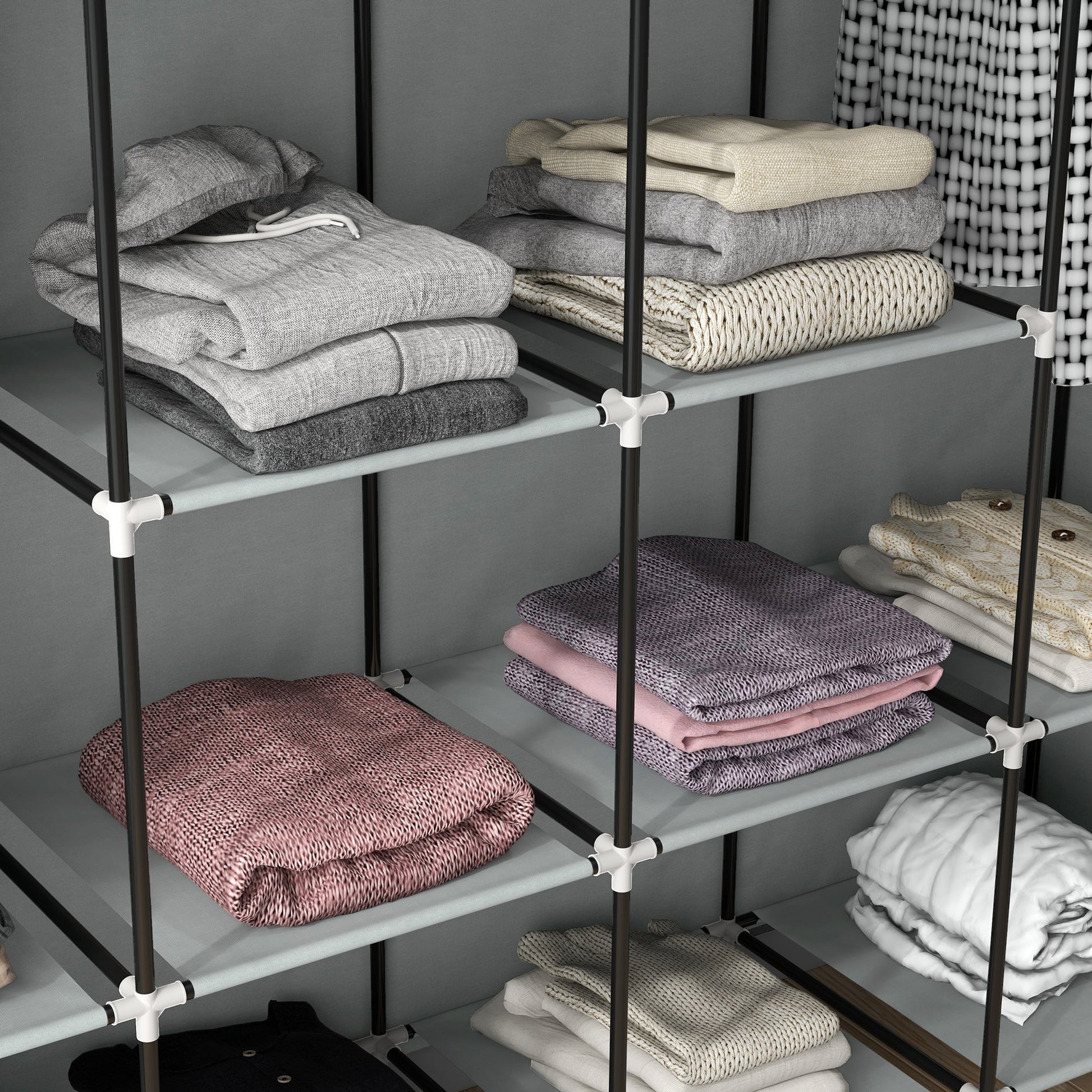 HOMCOM Roupeiro de Tecido para Dormitório Roupeiro Portátil com 10 Compartimentos 2 trilhos Suspensos e 4 Gavetas de Tecido 166x42,5x169,5 cm Cinza Escuro - A minha loja