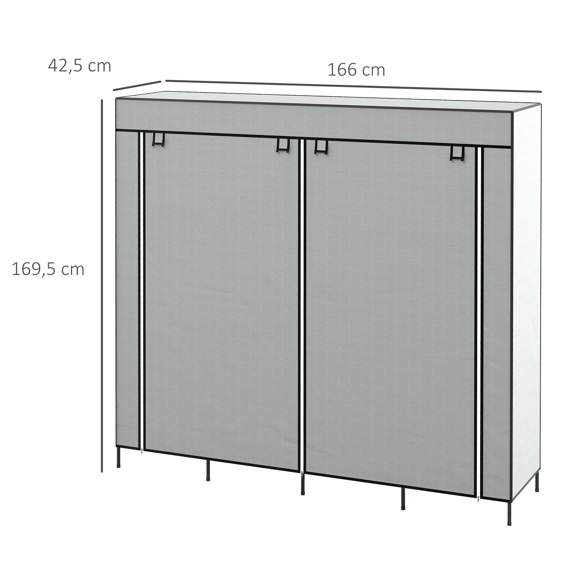 HOMCOM Roupeiro de Tecido para Dormitório Roupeiro Portátil com 10 Compartimentos 2 trilhos Suspensos e 4 Gavetas de Tecido 166x42,5x169,5 cm Cinza Escuro - A minha loja