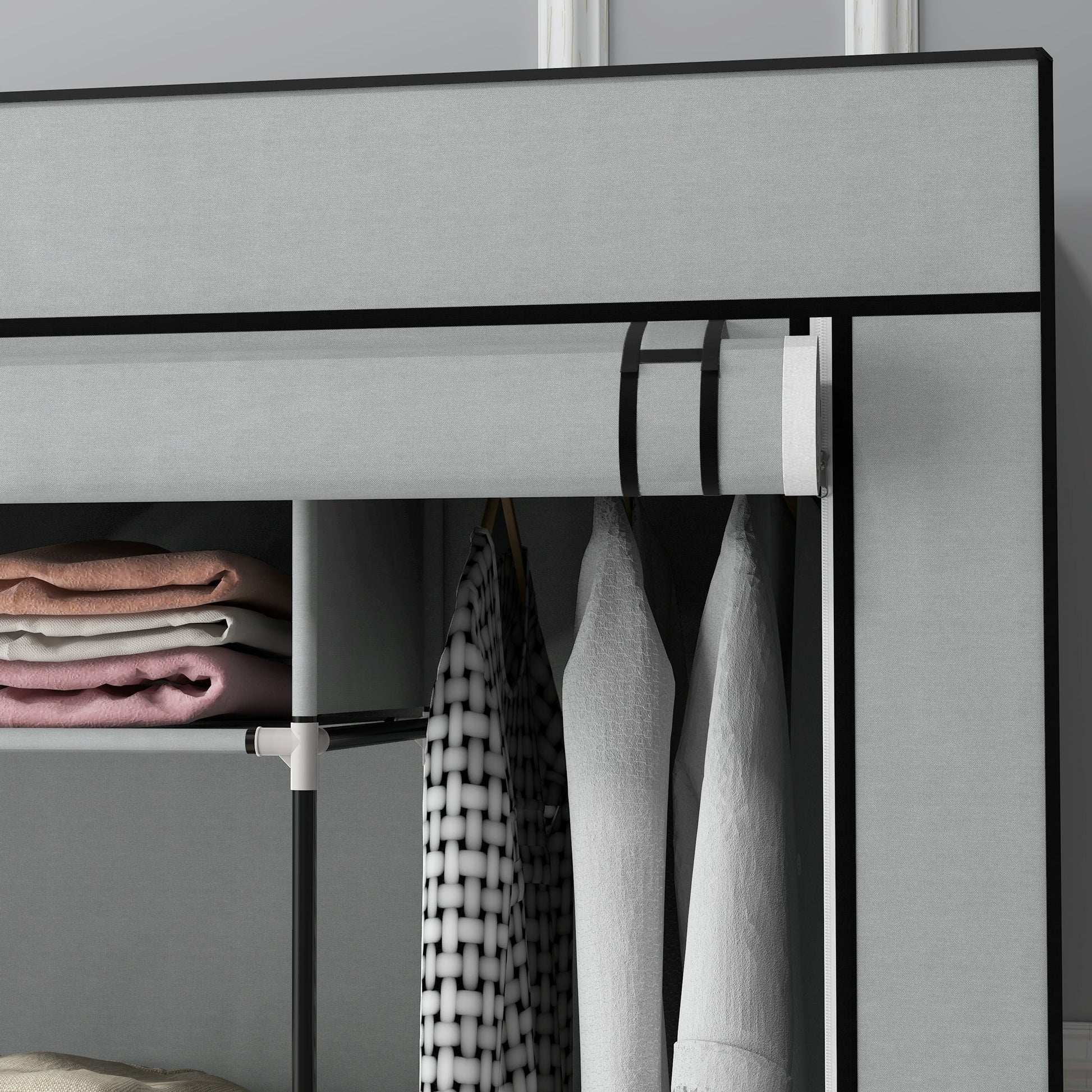 HOMCOM Roupeiro de Tecido para Dormitório Roupeiro Portátil com 10 Compartimentos 2 trilhos Suspensos e 4 Gavetas de Tecido 166x42,5x169,5 cm Cinza Escuro - A minha loja