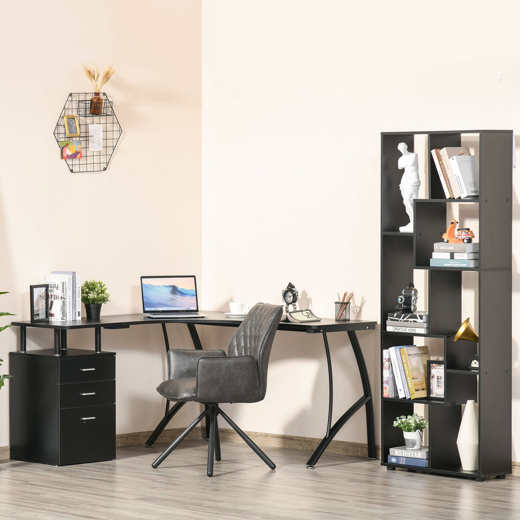 HOMCOM Secretária de Canto para Computador Mesa em Formato de L com 3 Gavetas Mesa Moderna para Escritório 143,5x143,5x76cm Preto - A minha loja