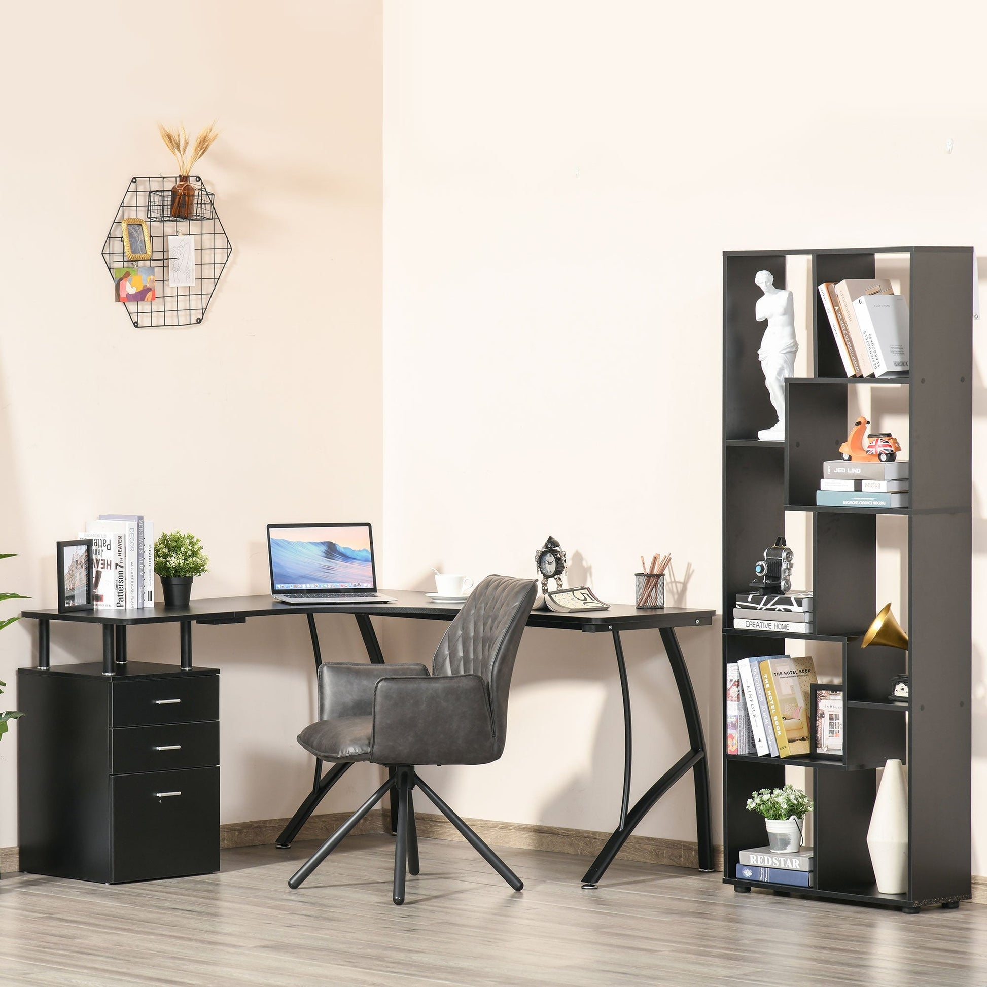 HOMCOM Secretária de Canto para Computador Mesa em Formato de L com 3 Gavetas Mesa Moderna para Escritório 143,5x143,5x76cm Preto - A minha loja
