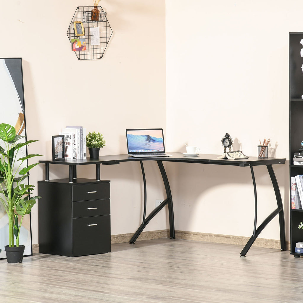 HOMCOM Secretária de Canto para Computador Mesa em Formato de L com 3 Gavetas Mesa Moderna para Escritório 143,5x143,5x76cm Preto - A minha loja