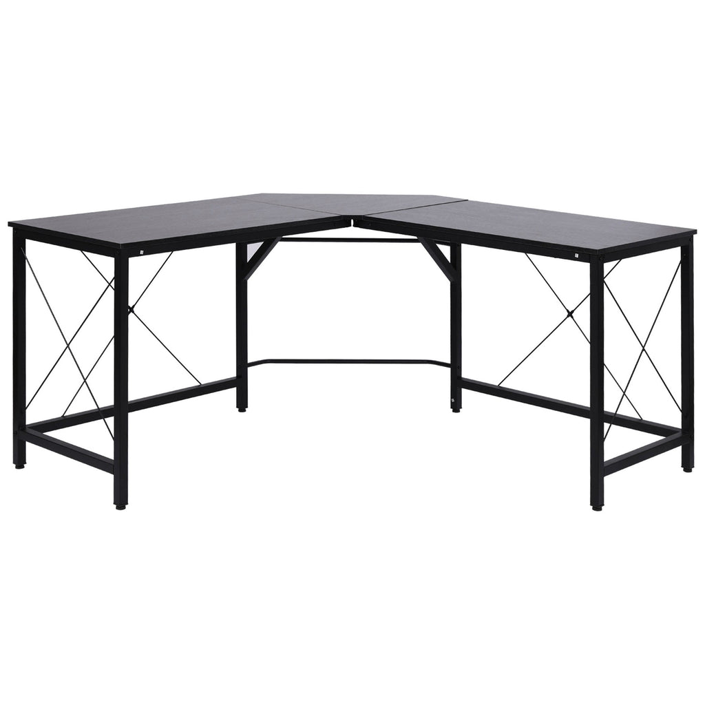 HOMCOM Secretária de Canto para Escritório Casa Secretária em Forma de L com Estrutura de Aço 150x150x76 Preto - A minha loja