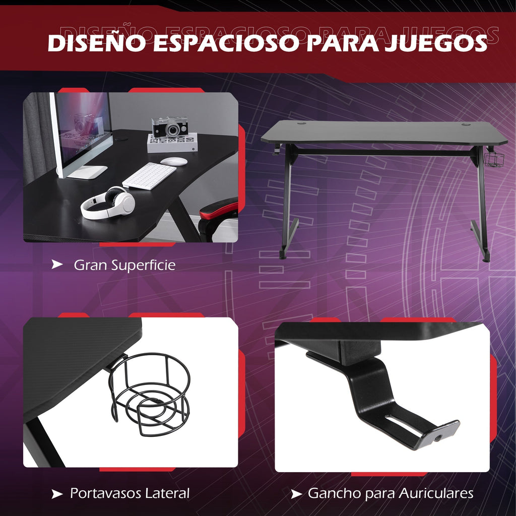 HOMCOM Secretária Gaming 120x65x74,5cm Secretária Gaming para Computador com Suporte para Copos Gancho para Fones de Ouvido e Pés Ajustáveis com Efeito de Fibra de Carbono Preto - A minha loja