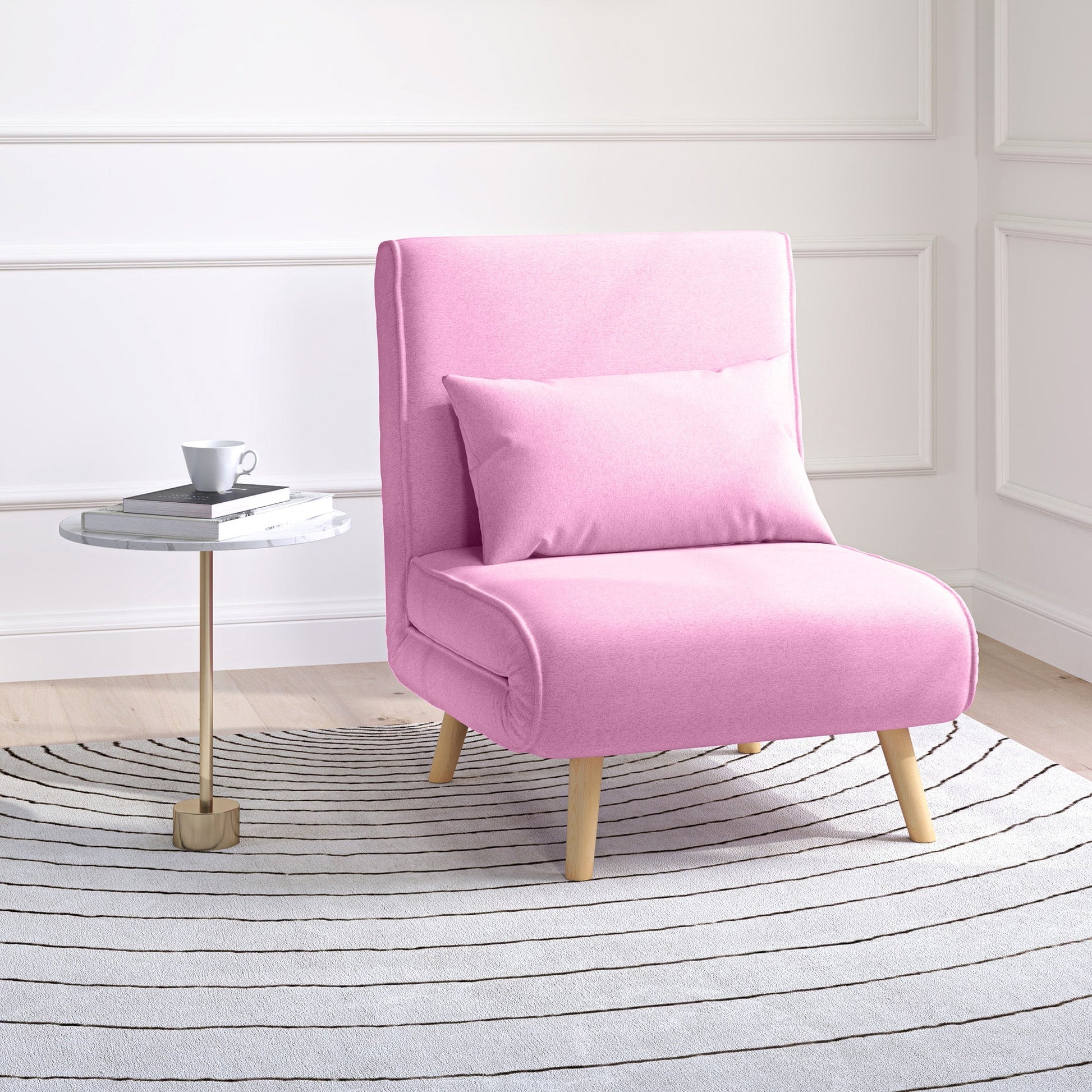 HOMCOM Sofá Cama Individual Sofá Cama Estofado em Linho com Encosto Ajustável em 5 Posições e Almofada Sofá Cama Pequeno para Sala de Estar 72x75x85 cm Rosa - A minha loja
