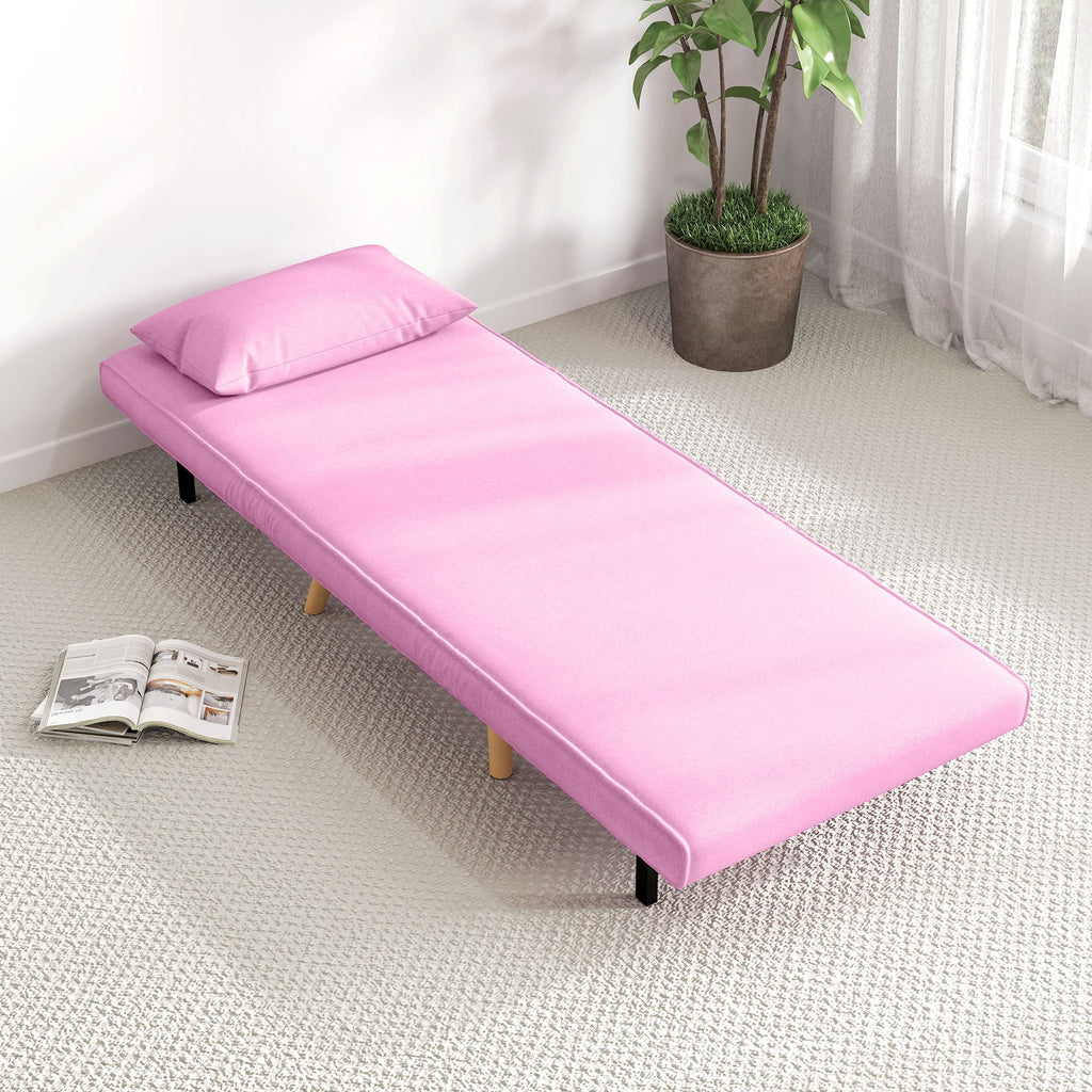 HOMCOM Sofá Cama Individual Sofá Cama Estofado em Linho com Encosto Ajustável em 5 Posições e Almofada Sofá Cama Pequeno para Sala de Estar 72x75x85 cm Rosa - A minha loja