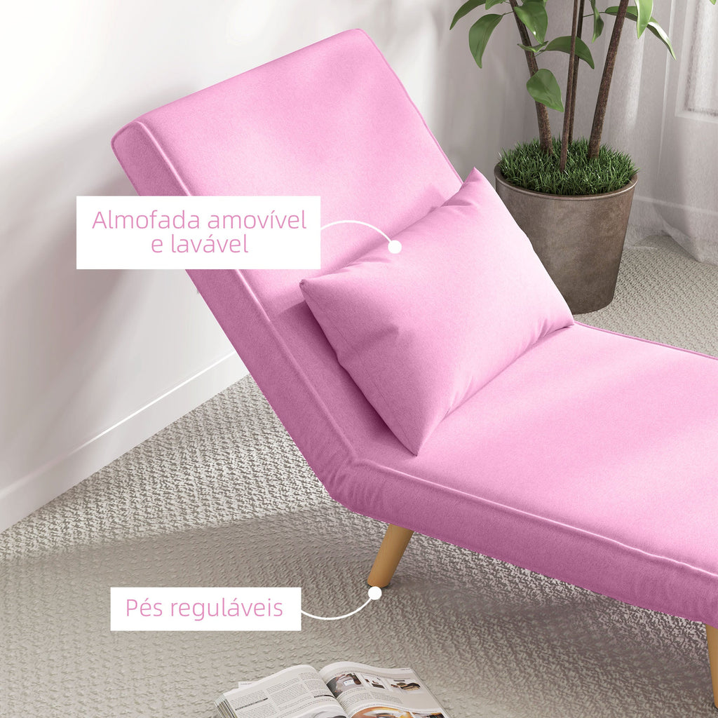 HOMCOM Sofá Cama Individual Sofá Cama Estofado em Linho com Encosto Ajustável em 5 Posições e Almofada Sofá Cama Pequeno para Sala de Estar 72x75x85 cm Rosa - A minha loja