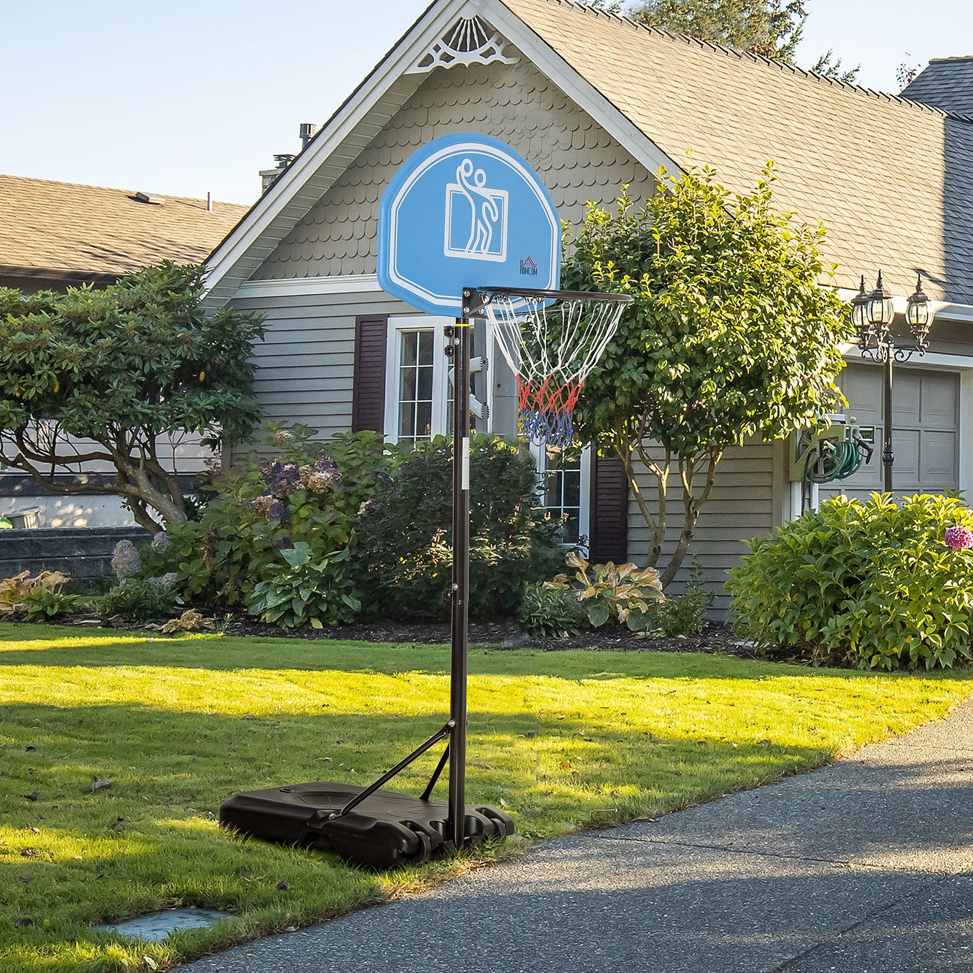 HOMCOM Tabela de Basquetebol para Exterior com Altura Ajustável 160 - 210cm Cesta de Basquetebol com Rodas Tabela de PE e Base Recarregável 76x70x197,5 - 254cm Preto e Azul - A minha loja