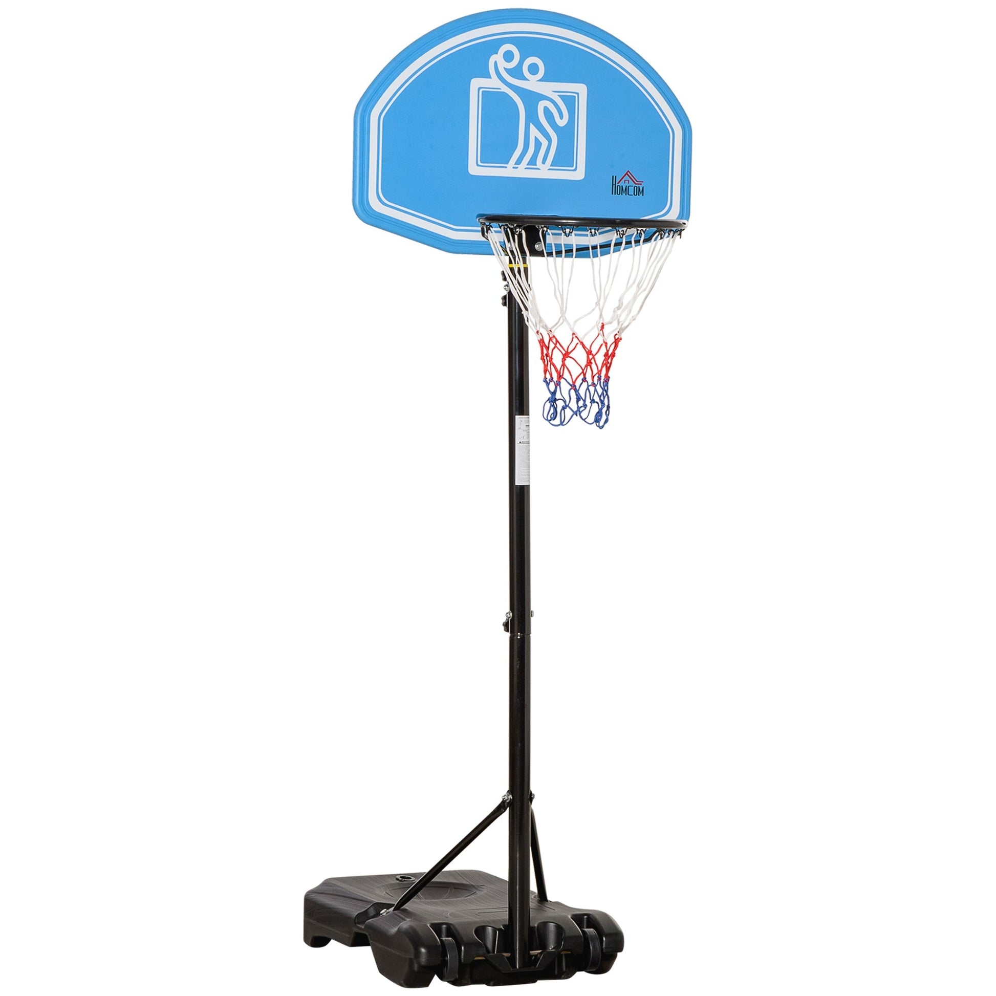 HOMCOM Tabela de Basquetebol para Exterior com Altura Ajustável 160 - 210cm Cesta de Basquetebol com Rodas Tabela de PE e Base Recarregável 76x70x197,5 - 254cm Preto e Azul - A minha loja