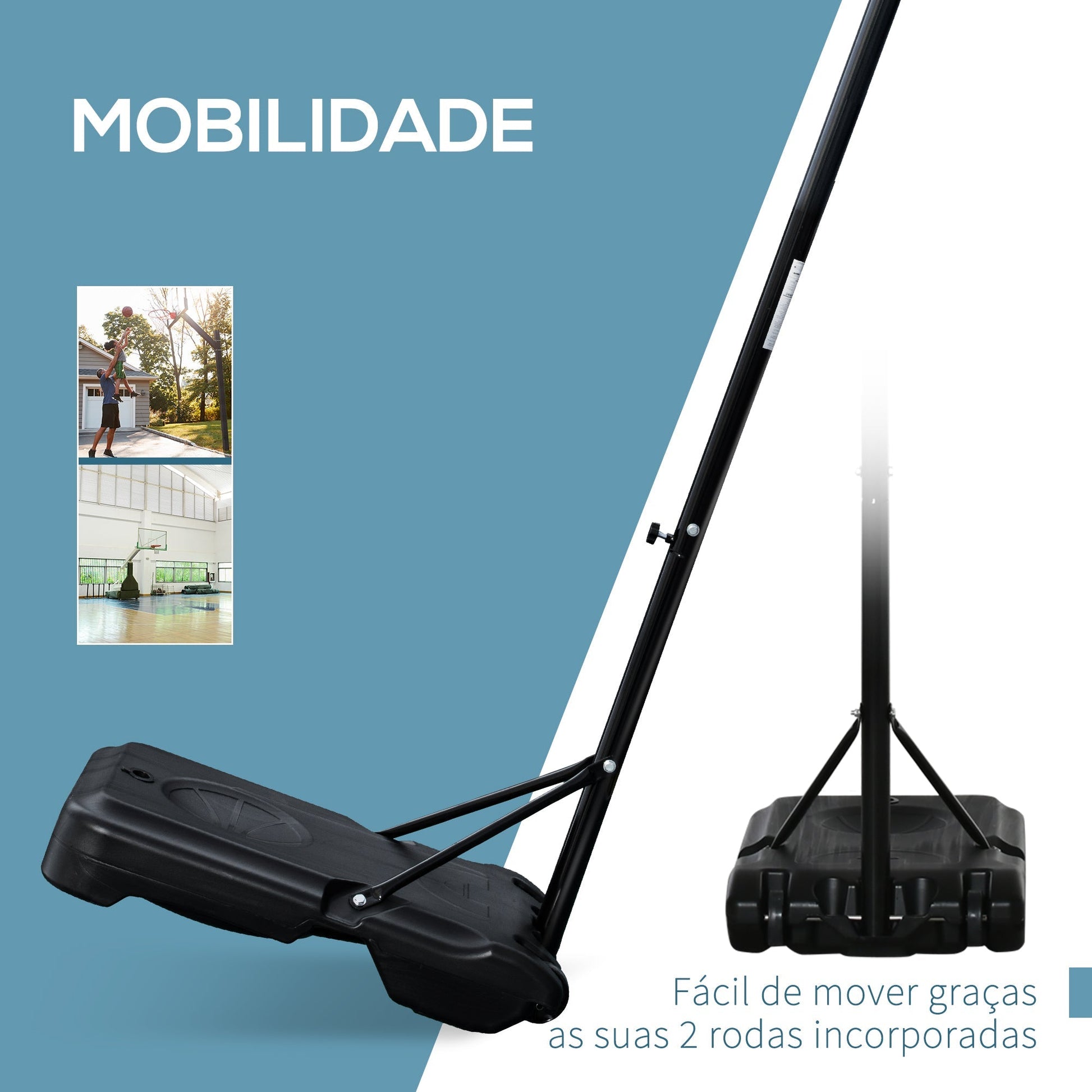 HOMCOM Tabela de Basquetebol para Exterior com Altura Ajustável 258x314 cm Cesta de Basquetebol com Rodas Base Recaregável para Adolescentes e Adultos Preto e Vermelho - A minha loja