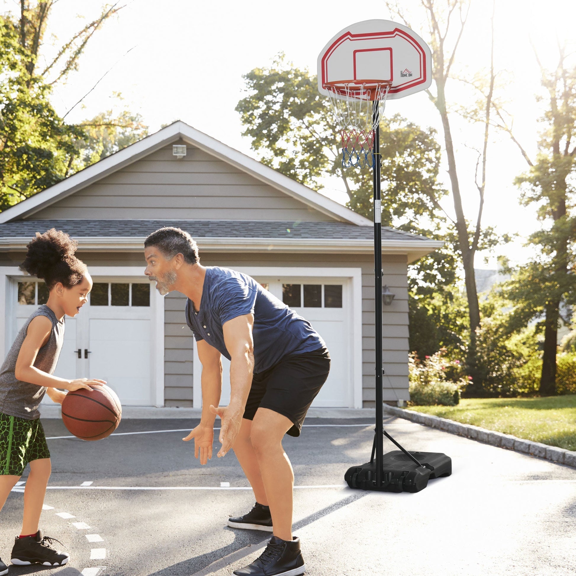 HOMCOM Tabela de Basquetebol para Exterior com Altura Ajustável 258x314 cm Cesta de Basquetebol com Rodas Base Recaregável para Adolescentes e Adultos Preto e Vermelho - A minha loja