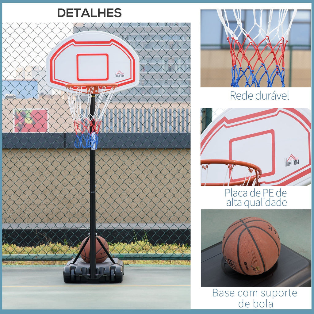 HOMCOM Tabela de Basquetebol para Exterior com Altura Ajustável 258x314 cm Cesta de Basquetebol com Rodas Base Recaregável para Adolescentes e Adultos Preto e Vermelho - A minha loja