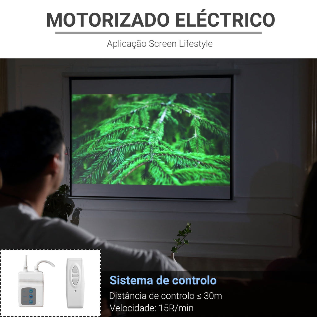 HOMCOM Tela de Projeção Elétrica 120 Polegadas Tela de Projeção Portátil Formato 4:3 com Comando à Distância para Interior e Exterior Cinema em Casa Pátio 244x183 cm Branco - A minha loja