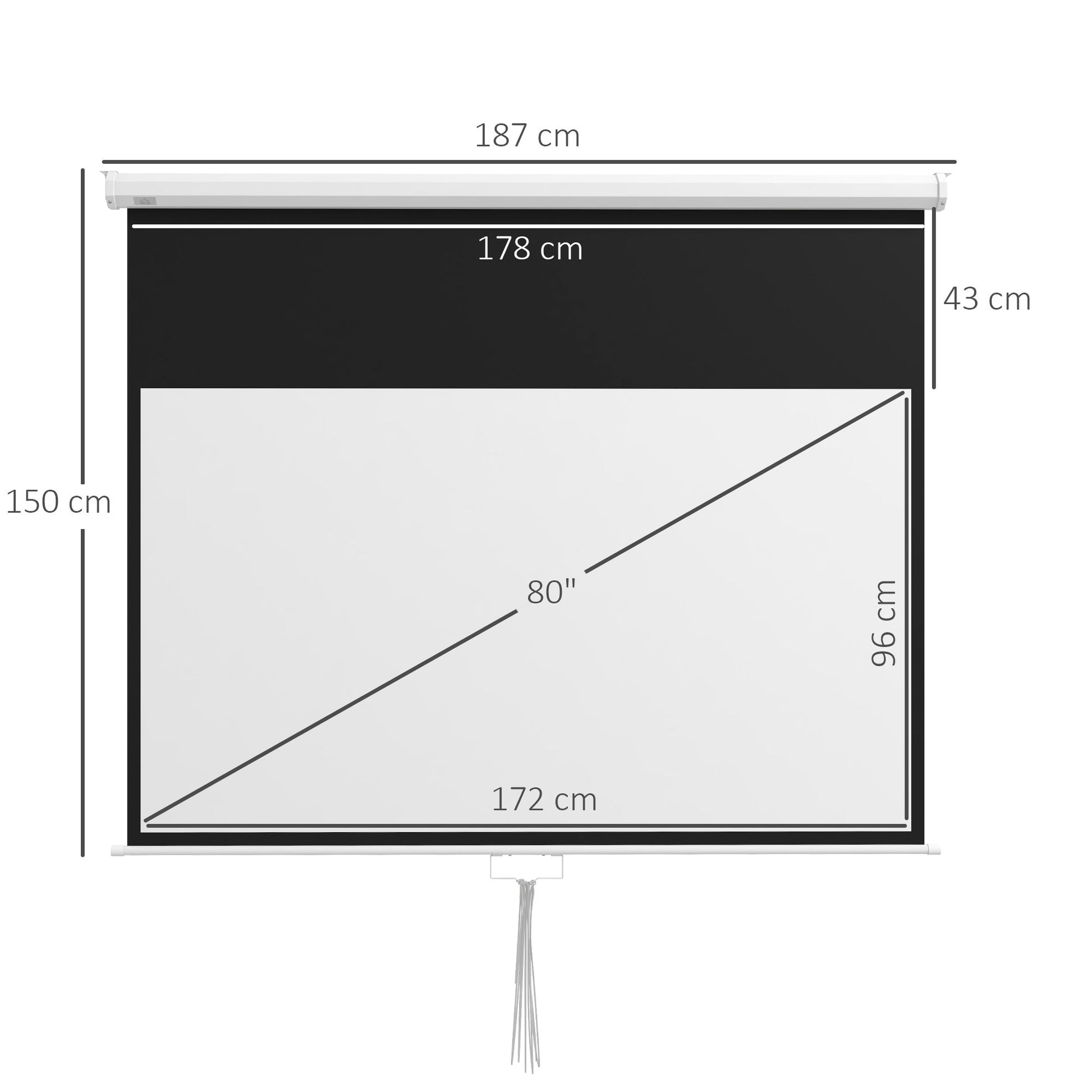 HOMCOM Tela de Projeção Manual 80 polegadas Tela de Projeção Portátil Formato 16:9 com Altura Ajustável para Interior e Exterior Cinema em Casa 187x8x150 cm Branco - A minha loja