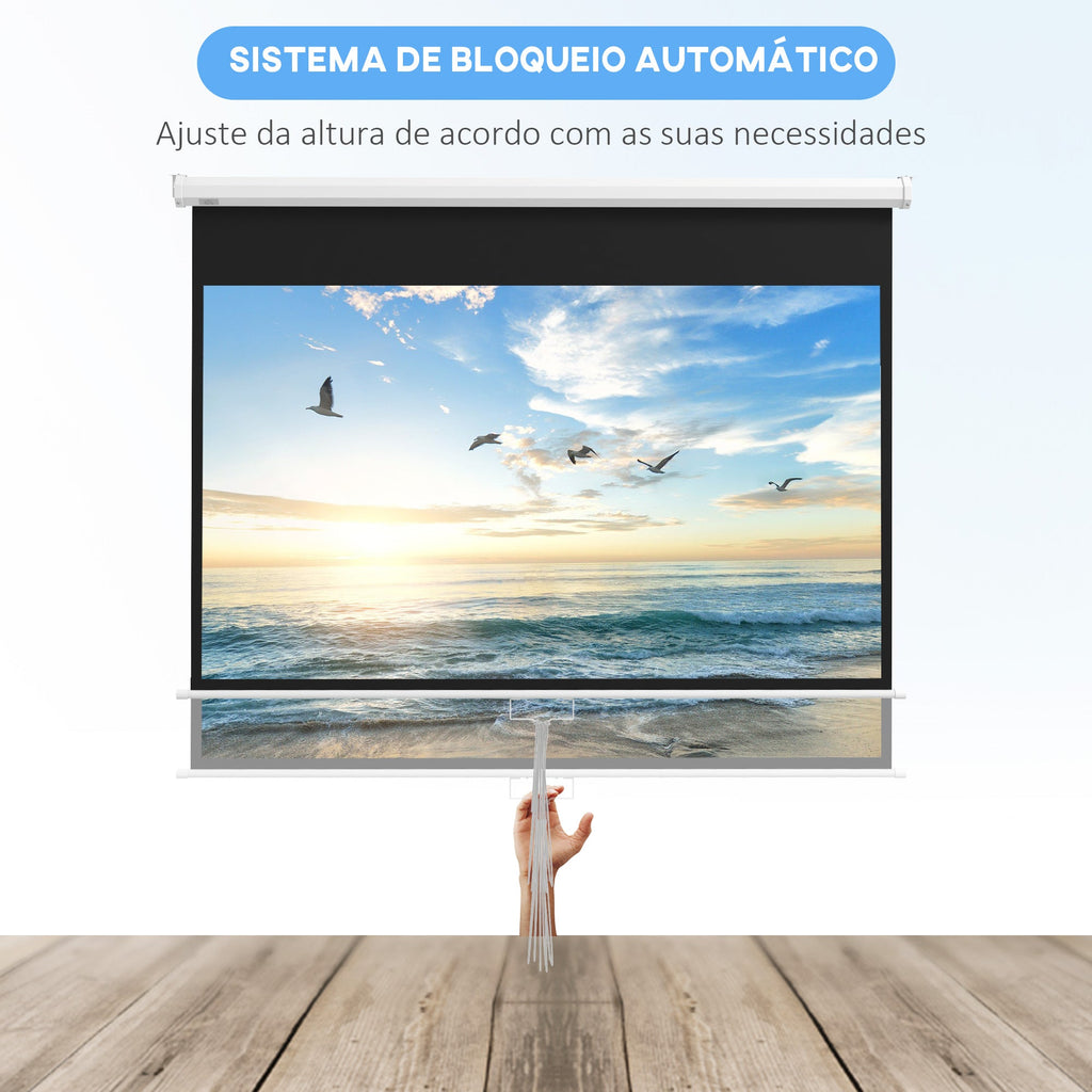 HOMCOM Tela de Projeção Manual 80 polegadas Tela de Projeção Portátil Formato 16:9 com Altura Ajustável para Interior e Exterior Cinema em Casa 187x8x150 cm Branco - A minha loja