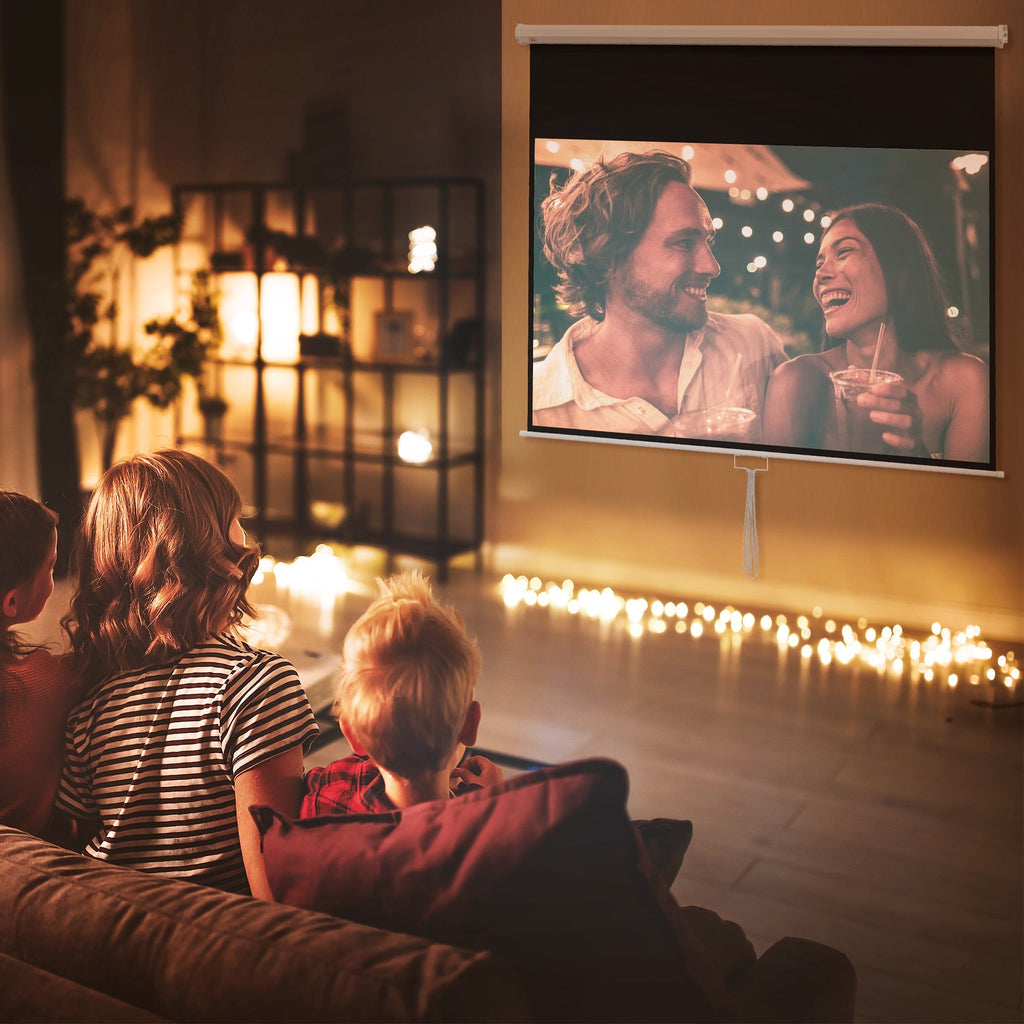 HOMCOM Tela de Projeção Manual 80 polegadas Tela de Projeção Portátil Formato 16:9 com Altura Ajustável para Interior e Exterior Cinema em Casa 187x8x150 cm Branco - A minha loja