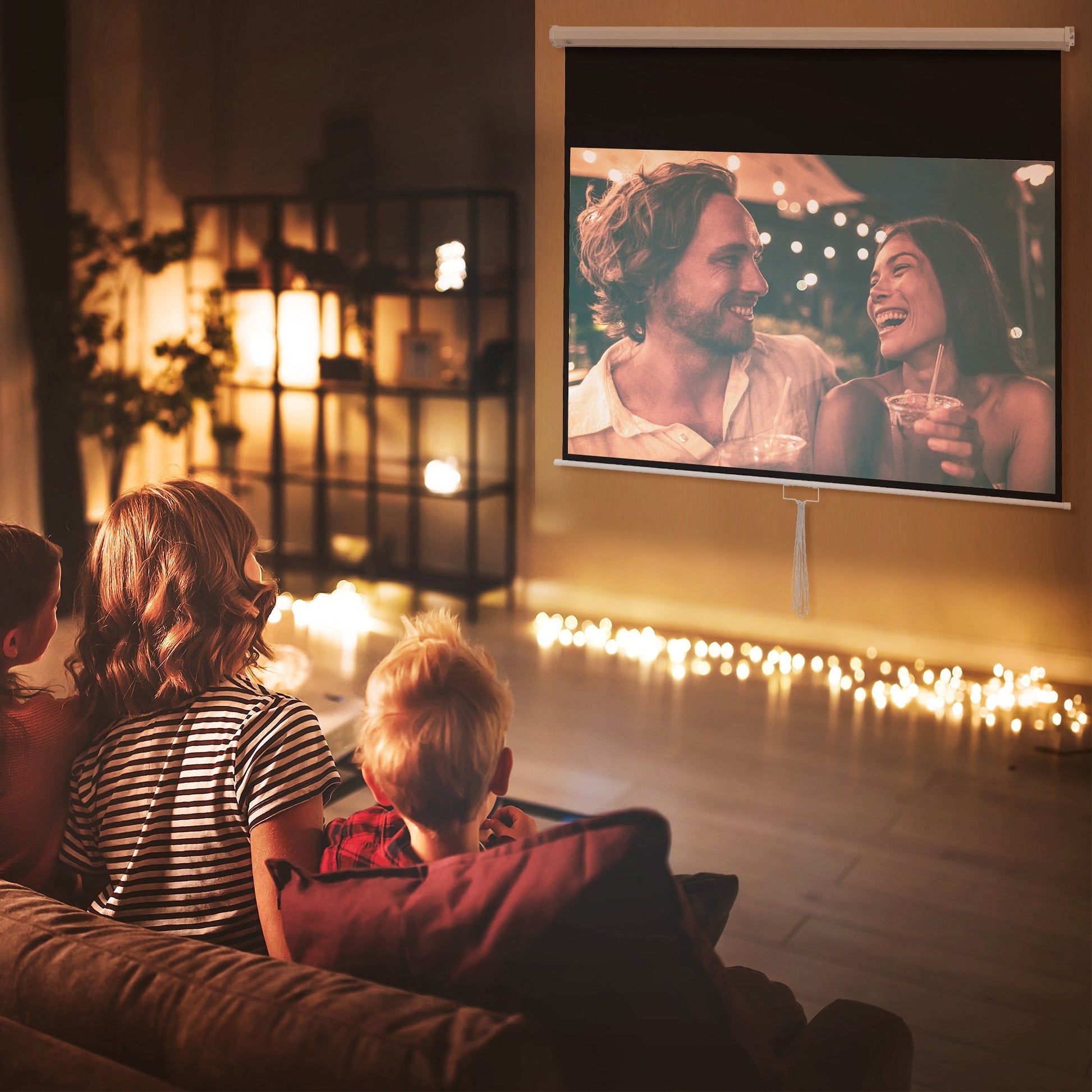 HOMCOM Tela de Projeção Manual 80 polegadas Tela de Projeção Portátil Formato 16:9 com Altura Ajustável para Interior e Exterior Cinema em Casa 187x8x150 cm Branco - A minha loja