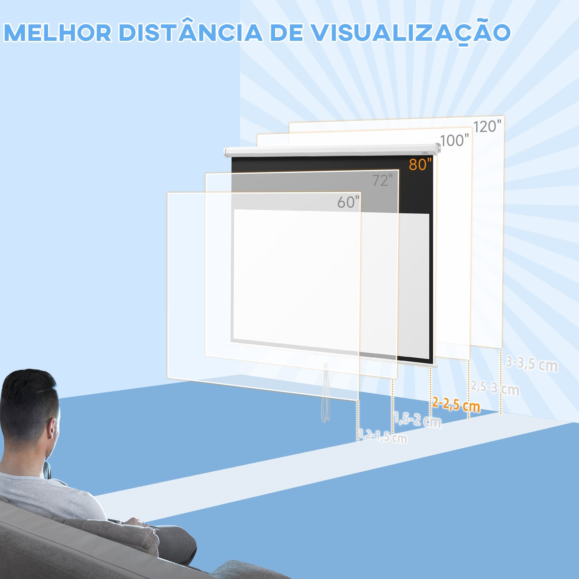 HOMCOM Tela de Projeção Manual 80 polegadas Tela de Projeção Portátil Formato 16:9 com Altura Ajustável para Interior e Exterior Cinema em Casa 187x8x150 cm Branco - A minha loja