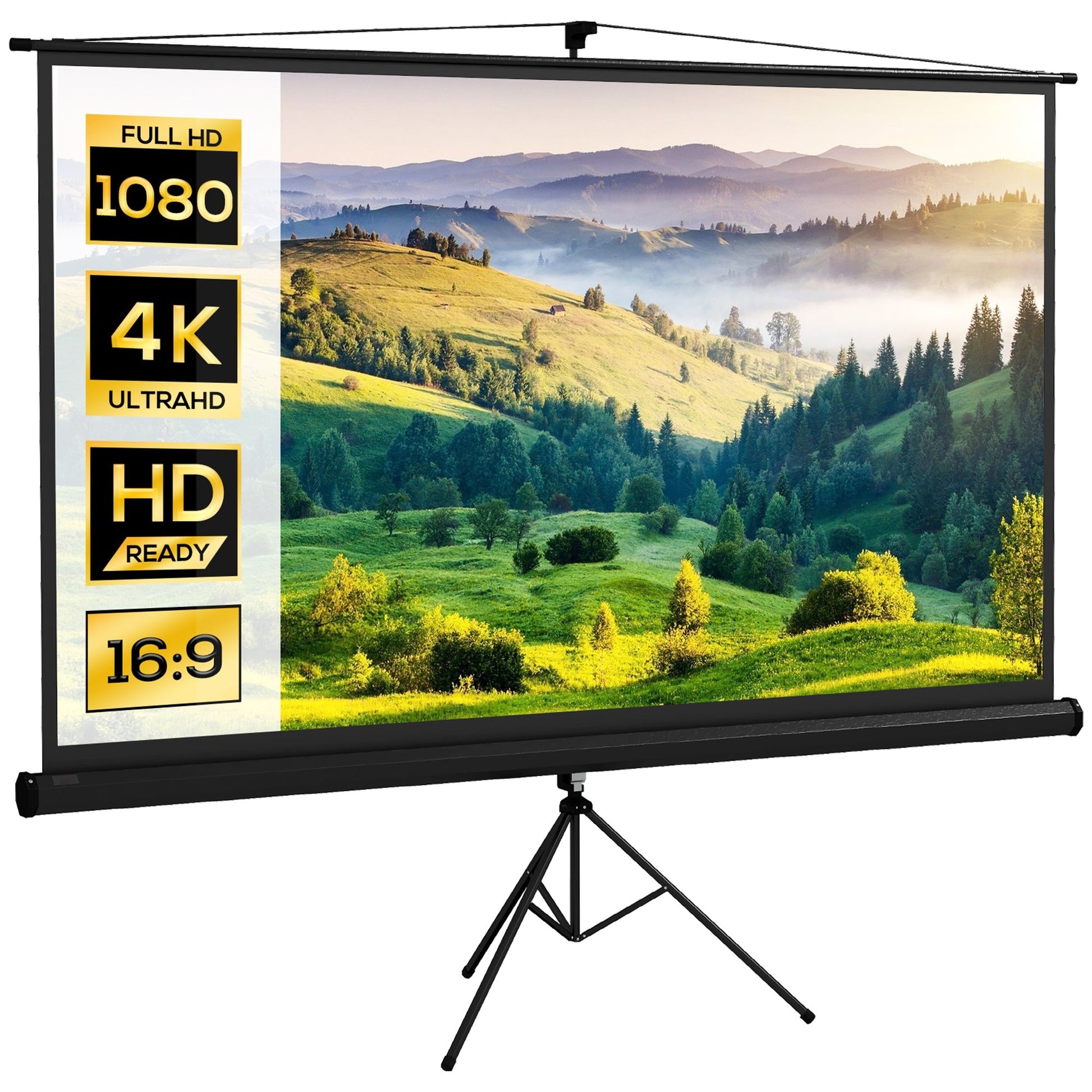 HOMCOM Tela de Projeção Manual com Suporte 100 Polegadas Tela de Projeção Portátil Formato 16:9 com Altura Ajustável para Interior e Exterior Cinema em Casa 235,8x8x136 cm Branco e Preto - A minha loja