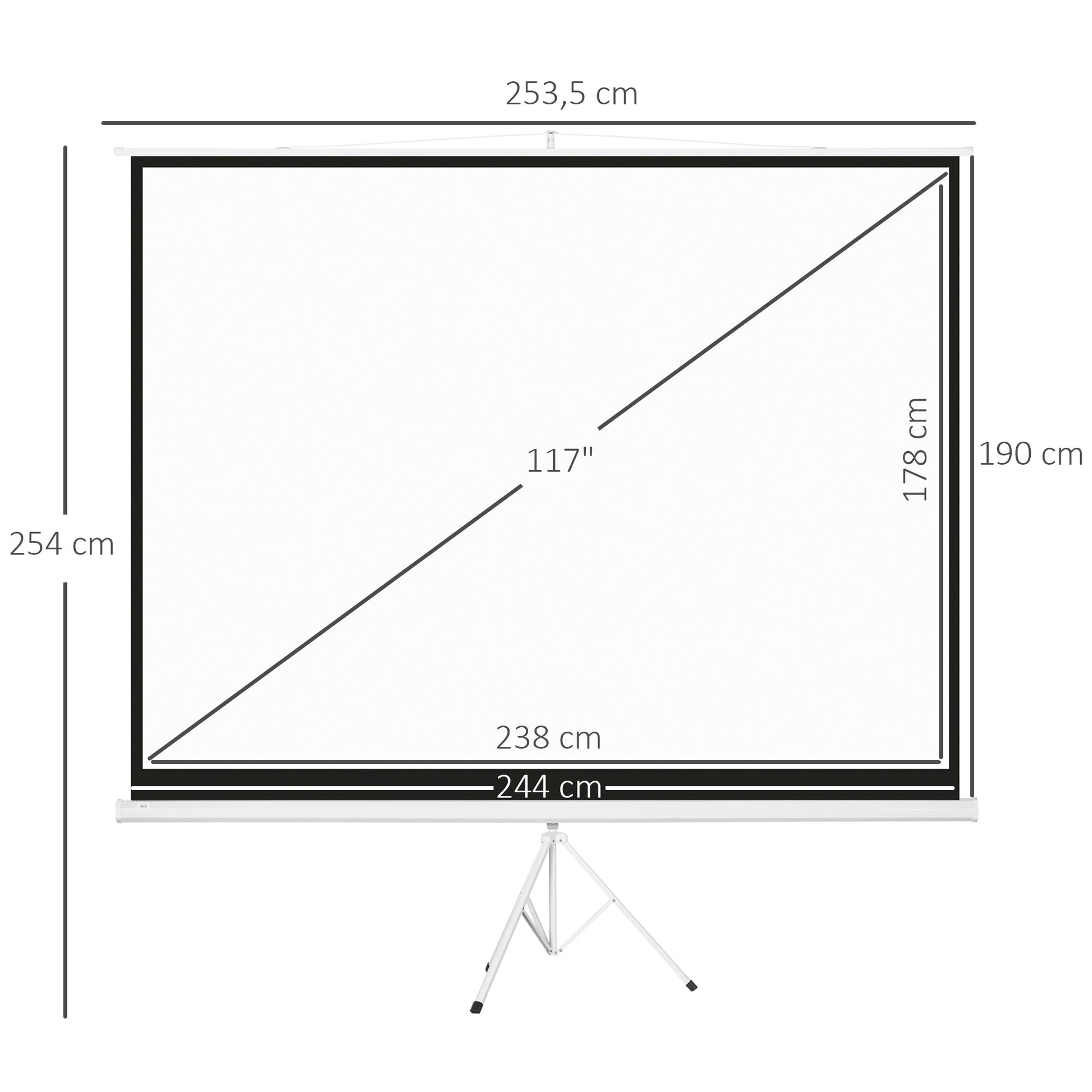 HOMCOM Tela de Projeção Manual com Suporte 120 Polegadas Tela de Projeção Formato 4:3 com Altura Ajustável para Cinema em Casa 244x183 cm Branco - A minha loja