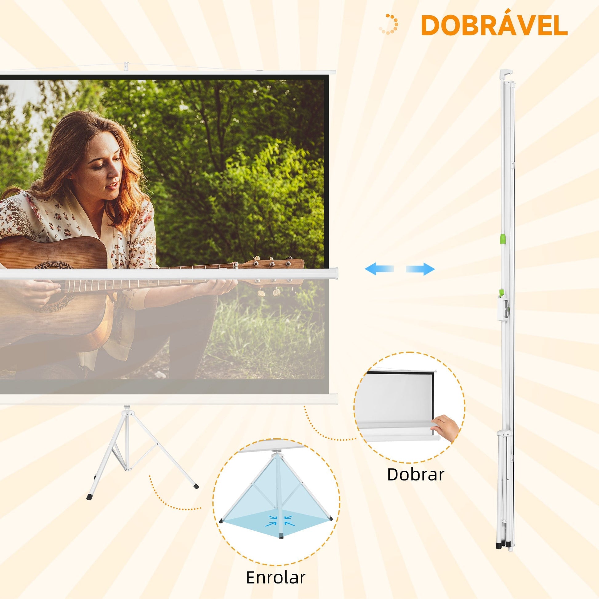 HOMCOM Tela de Projeção Manual com Suporte 120 Polegadas Tela de Projeção Formato 4:3 com Altura Ajustável para Cinema em Casa 244x183 cm Branco - A minha loja