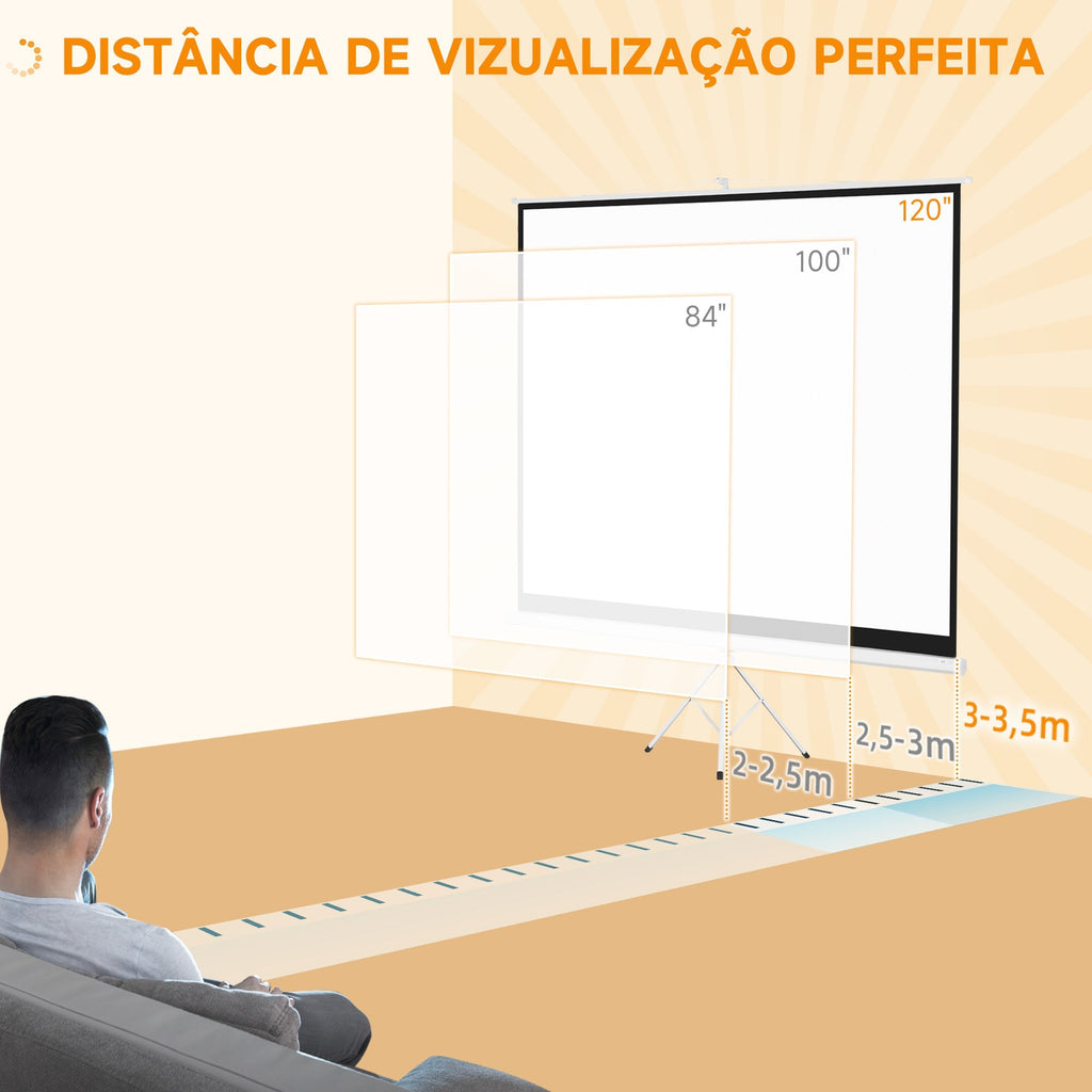 HOMCOM Tela de Projeção Manual com Suporte 120 Polegadas Tela de Projeção Formato 4:3 com Altura Ajustável para Cinema em Casa 244x183 cm Branco - A minha loja