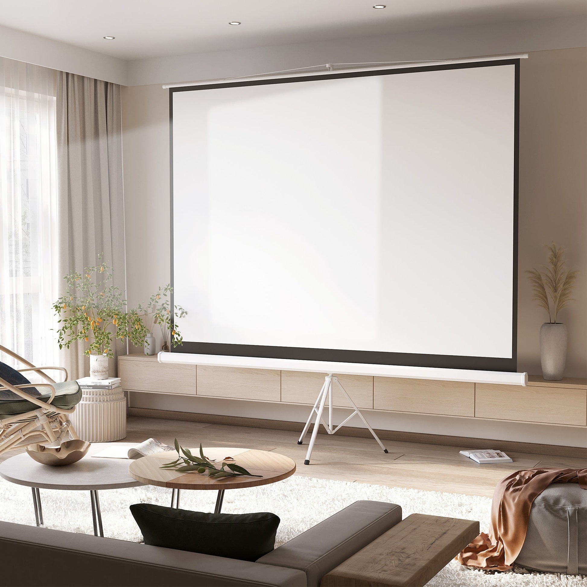 HOMCOM Tela de Projeção Manual com Suporte 120 Polegadas Tela de Projeção Formato 4:3 com Altura Ajustável para Cinema em Casa 244x183 cm Branco - A minha loja