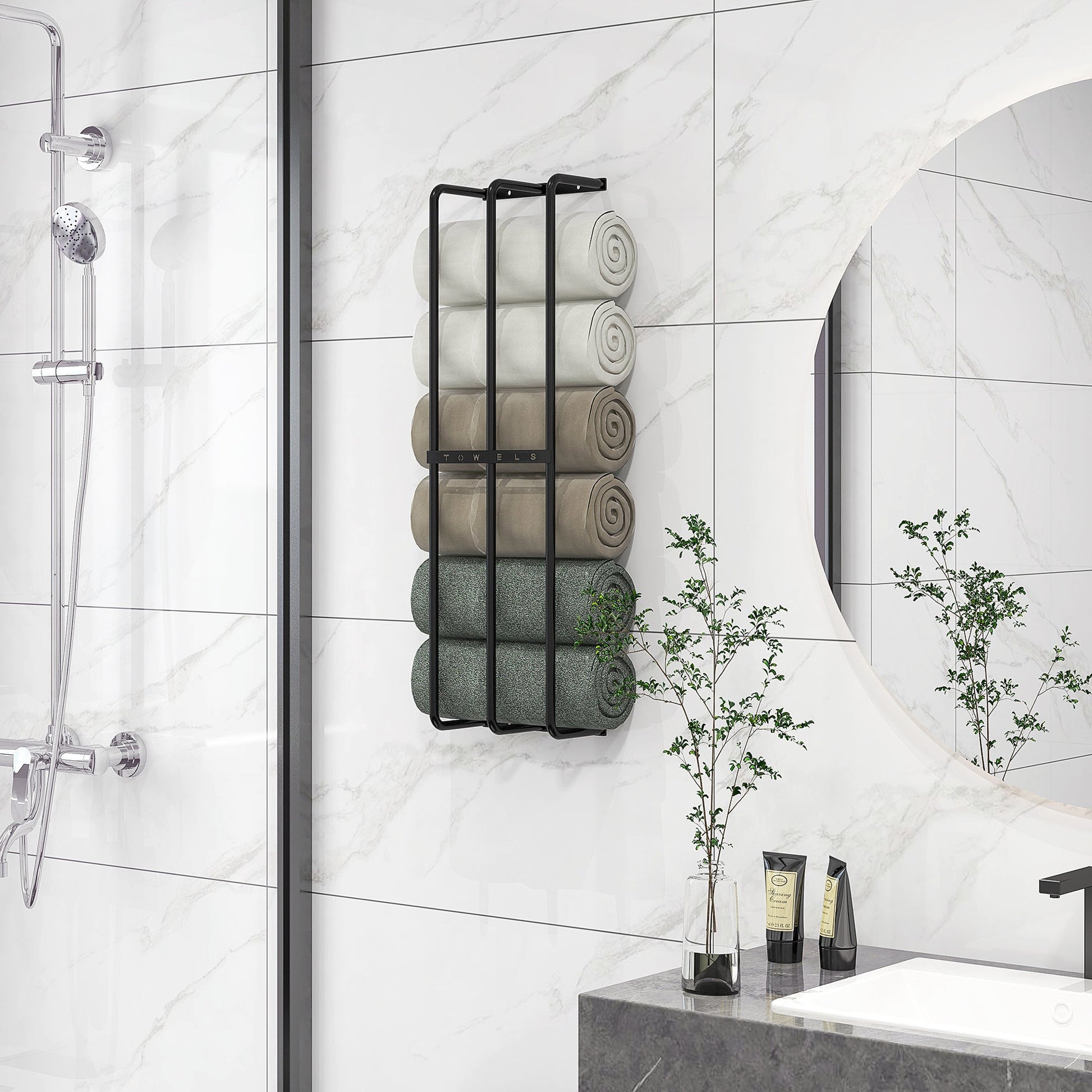 HOMCOM Toalheiro de Casa de Banho Toalheiro de Parede com 3 Barras e Estrutura de Metal Suporte para Toalhas 21x12x74 cm Preto - A minha loja
