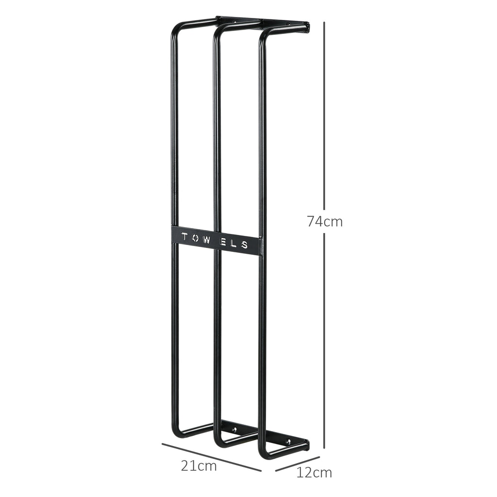 HOMCOM Toalheiro de Casa de Banho Toalheiro de Parede com 3 Barras e Estrutura de Metal Suporte para Toalhas 21x12x74 cm Preto - A minha loja