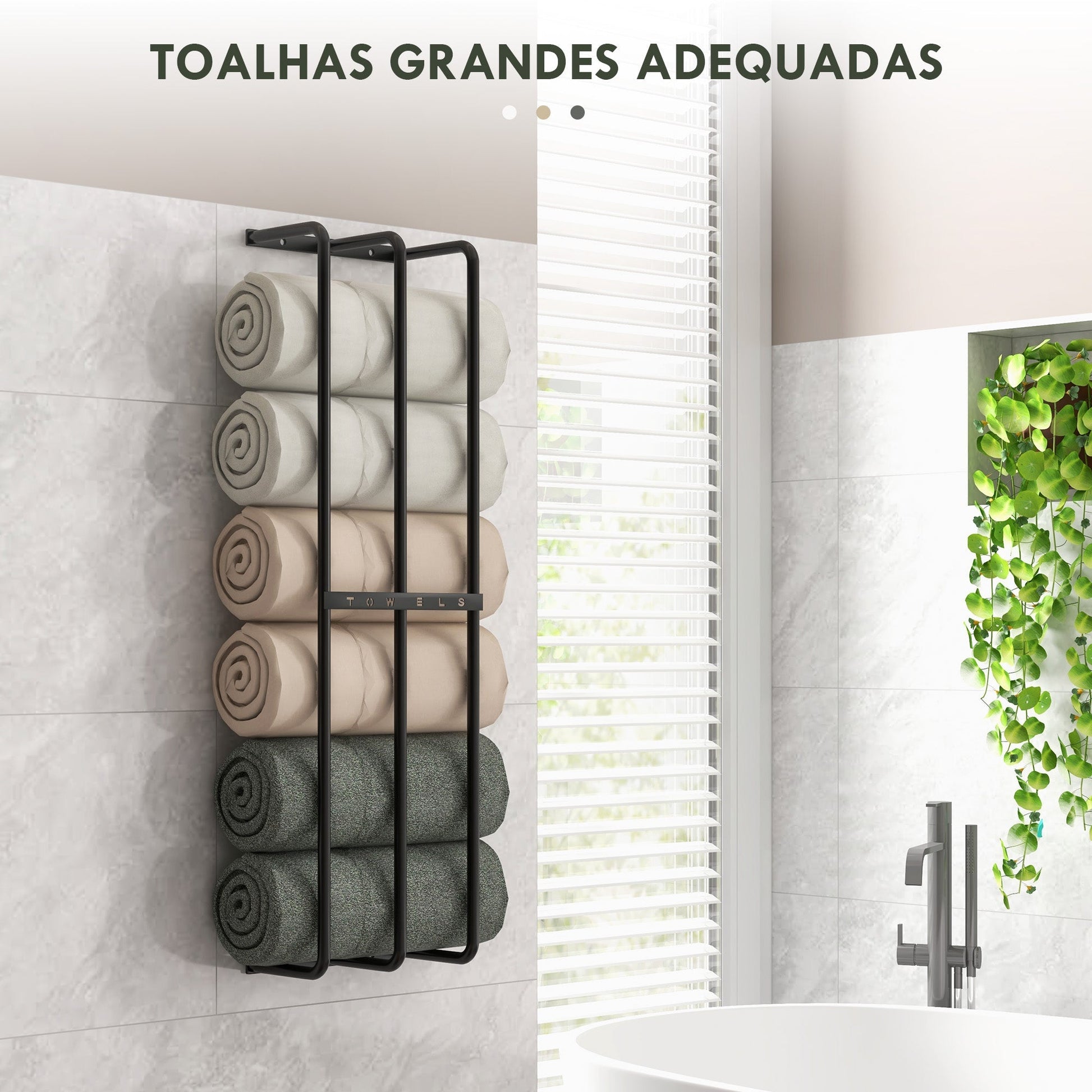 HOMCOM Toalheiro de Casa de Banho Toalheiro de Parede com 3 Barras e Estrutura de Metal Suporte para Toalhas 21x12x74 cm Preto - A minha loja